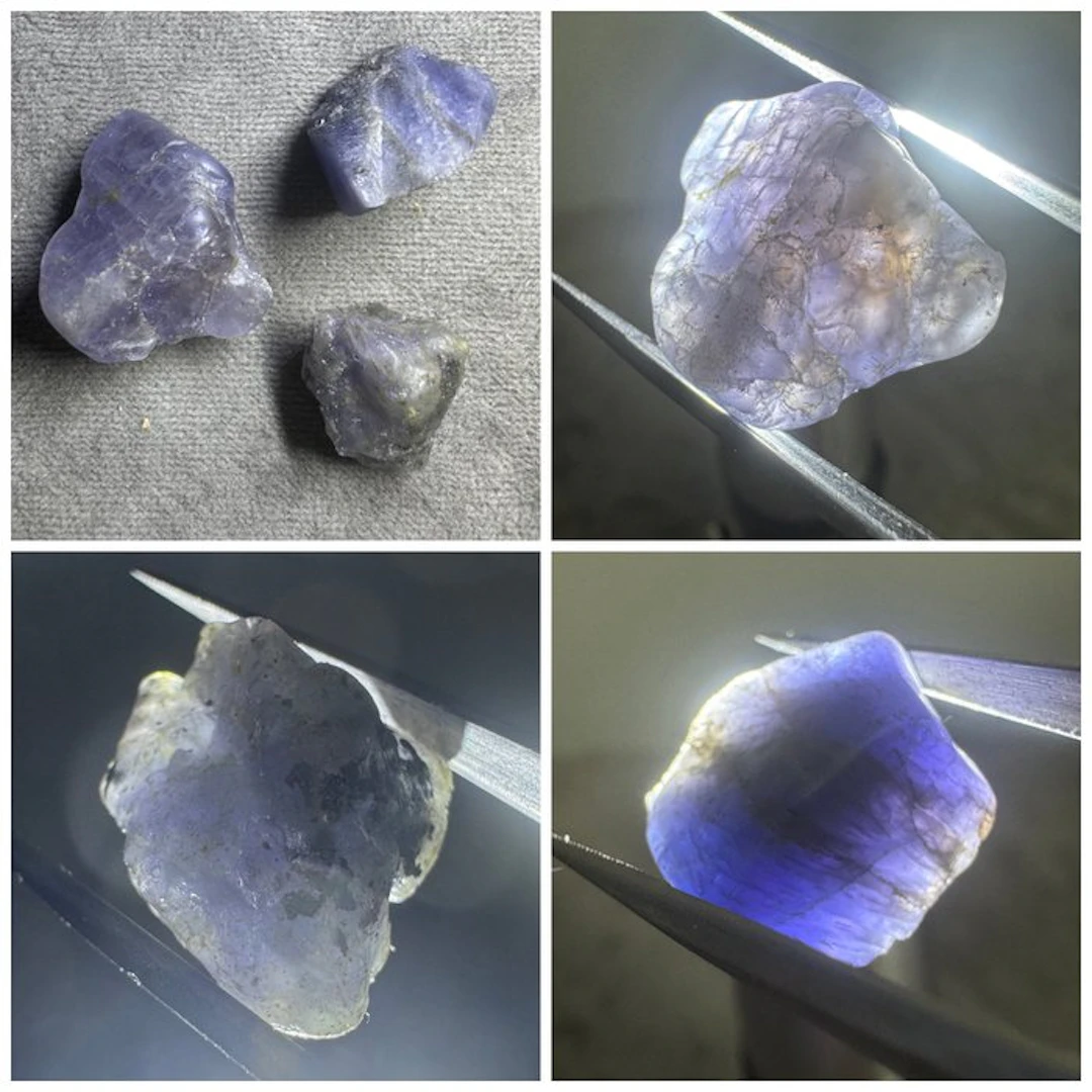 Set of 3 natural Tanzanite crystals - 60.90 carats Brut- 12.18 g - (3)