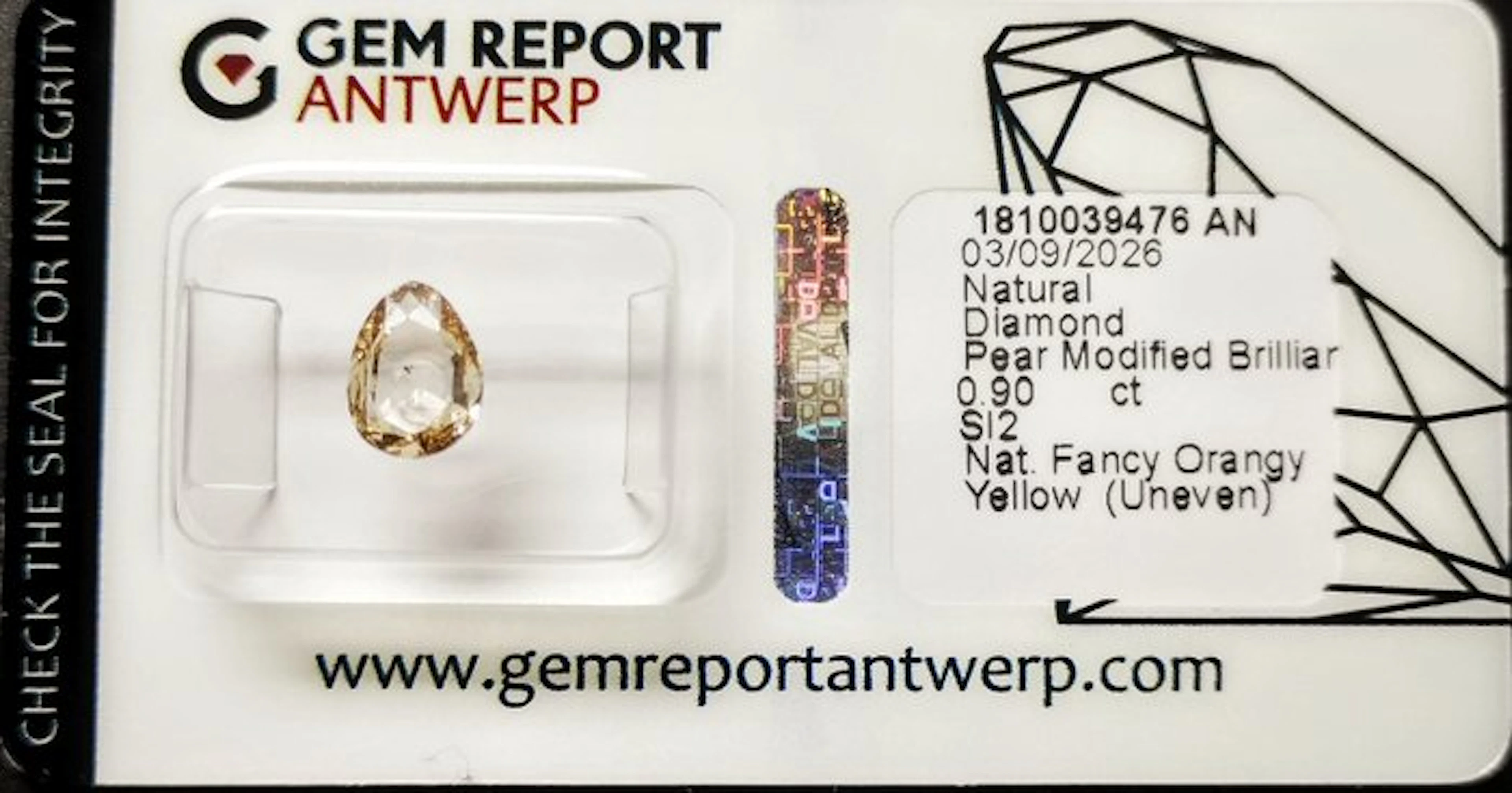 1 pcs Diamond (Natural coloured) - 0.90 ct - Pear Mixed...