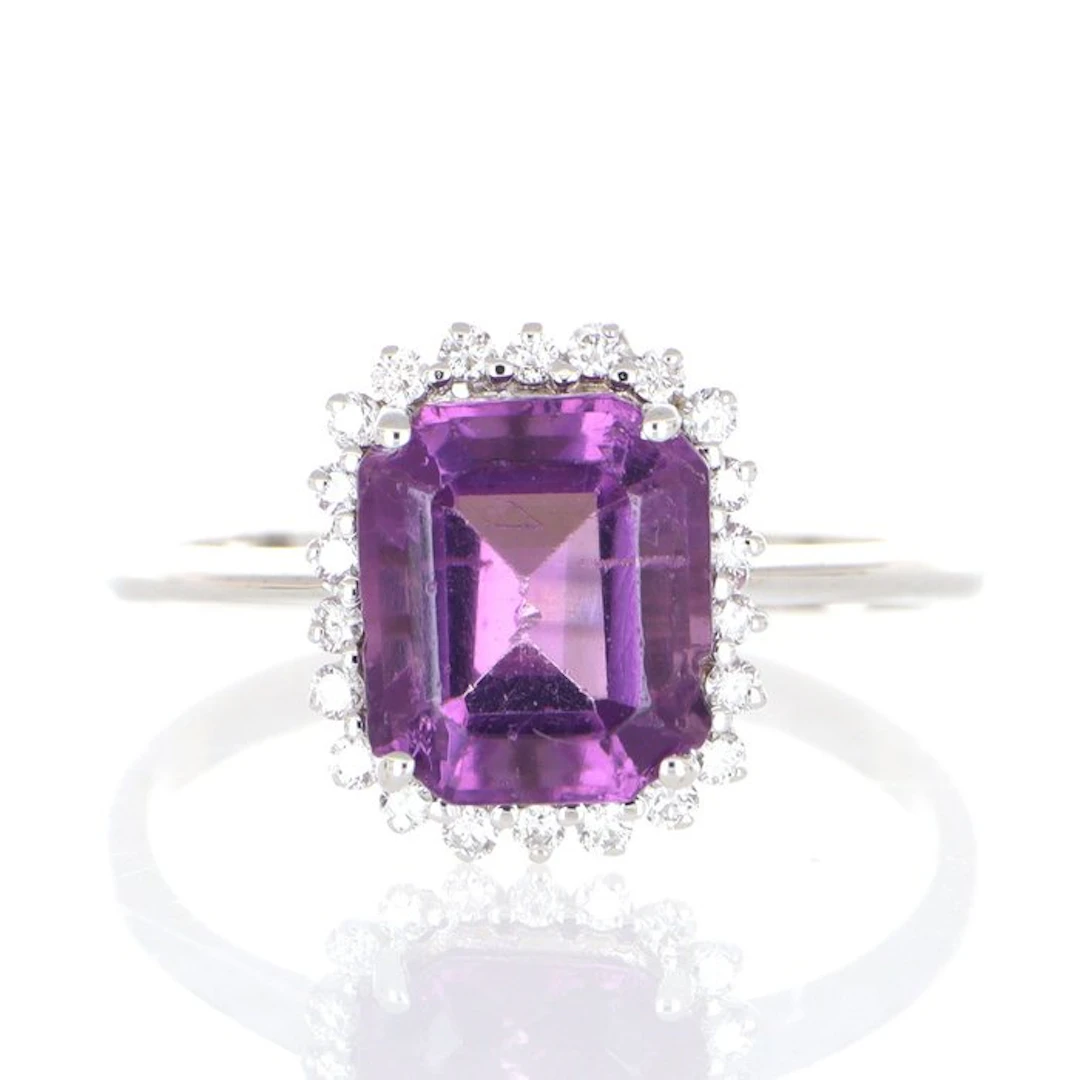 No reserve price - Ring - 18 kt. White gold Amethyst - Diamond