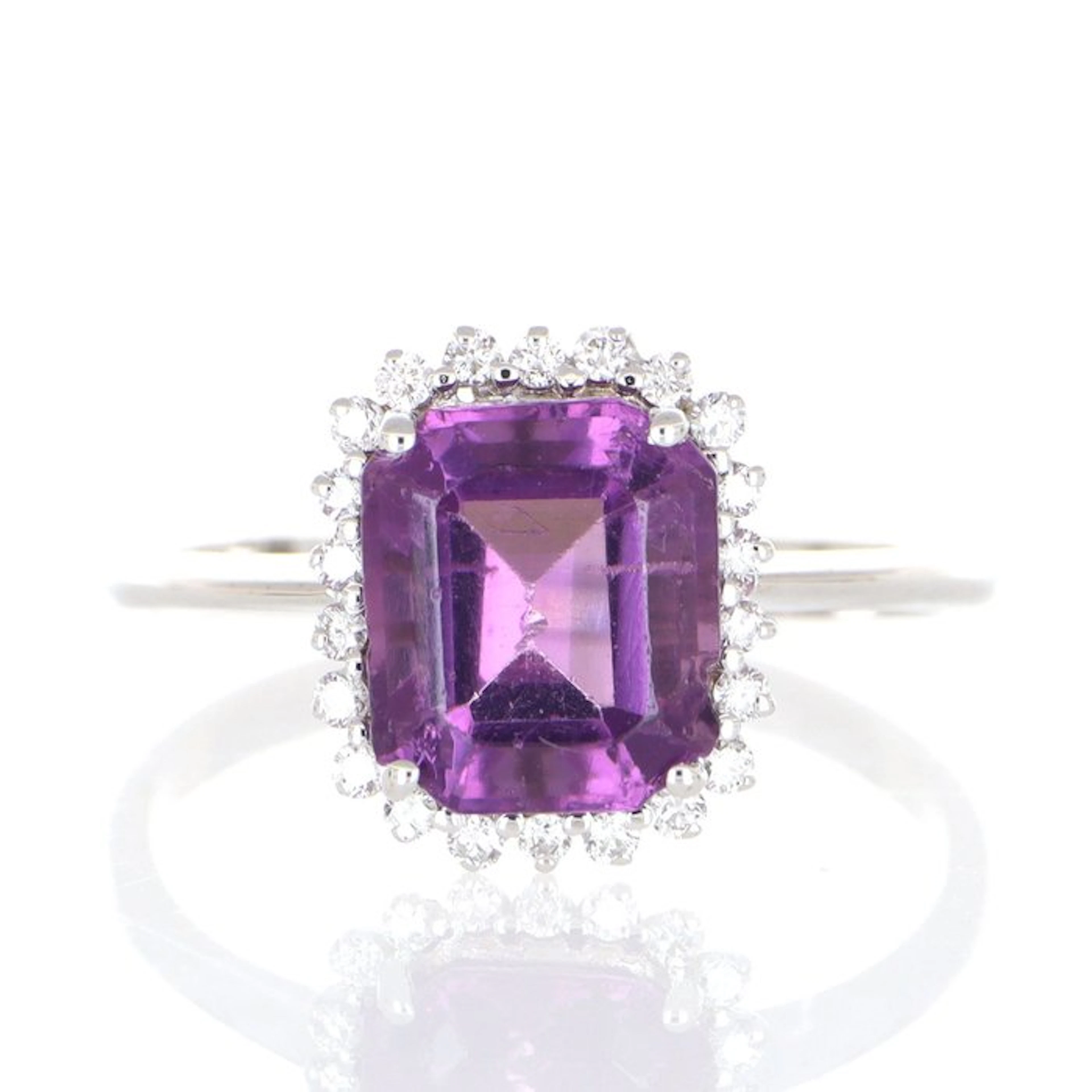 No reserve price - Ring - 18 kt. White gold Amethyst - Diamond