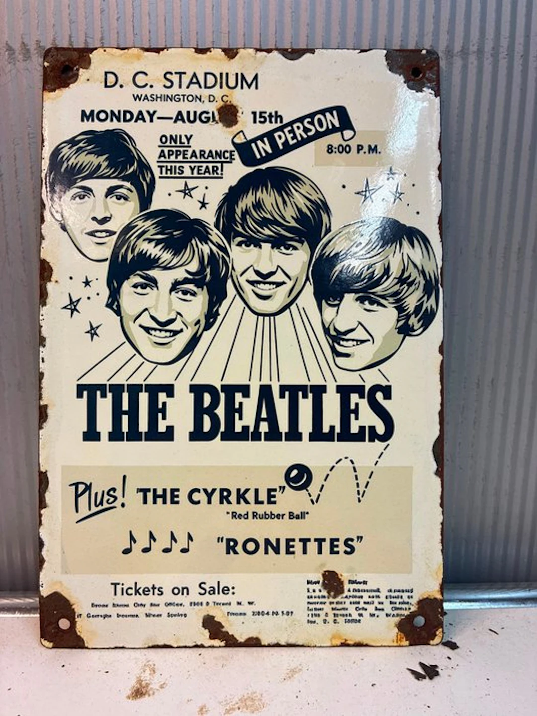 The Beatles – D.C. Stadium Concert, Washington 1966 - Enamel sign - Enamel
