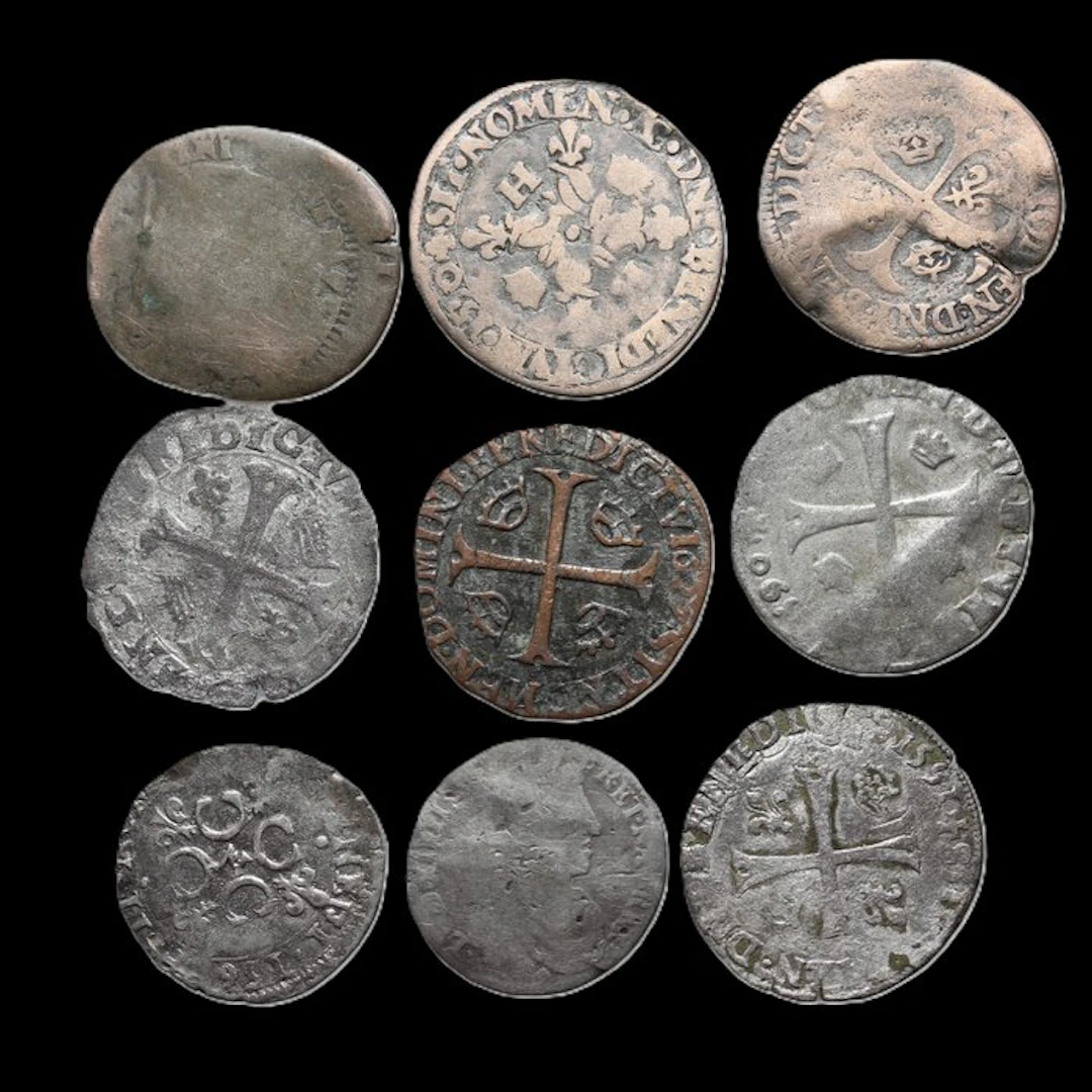 France. Lote mixto de 9 monedas feudal- medieval -reales a examinar