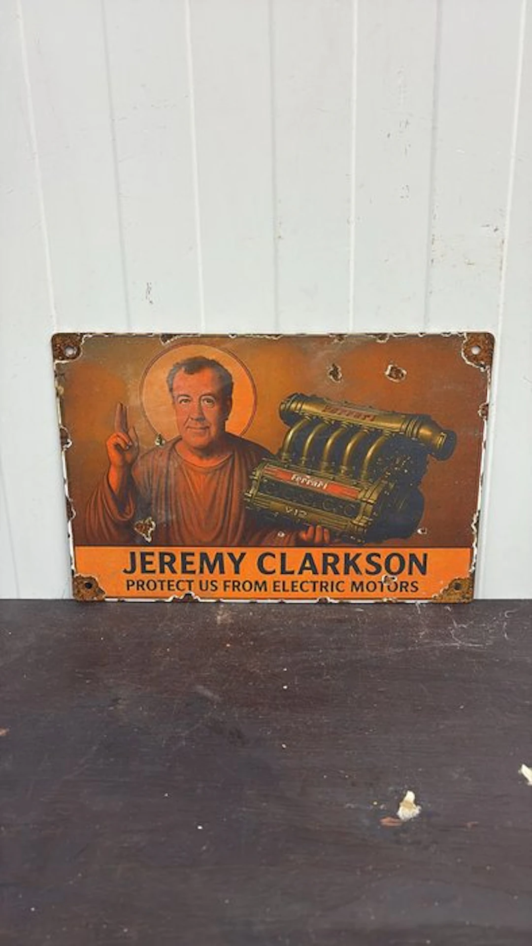 Jeremy Clarkson Ferrari V12 Enamel Advertising Sign...