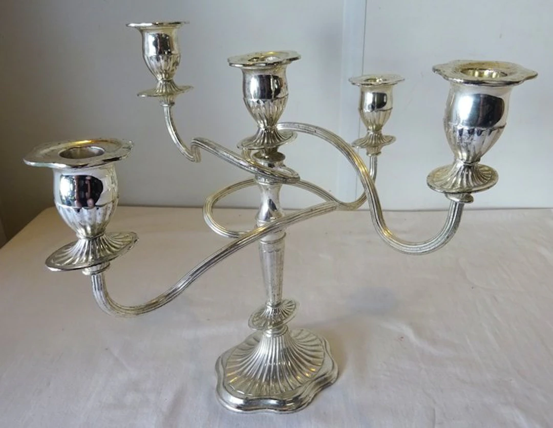 Candelabrum Five-armed silvered candelabrum - candlestick - Silverplated