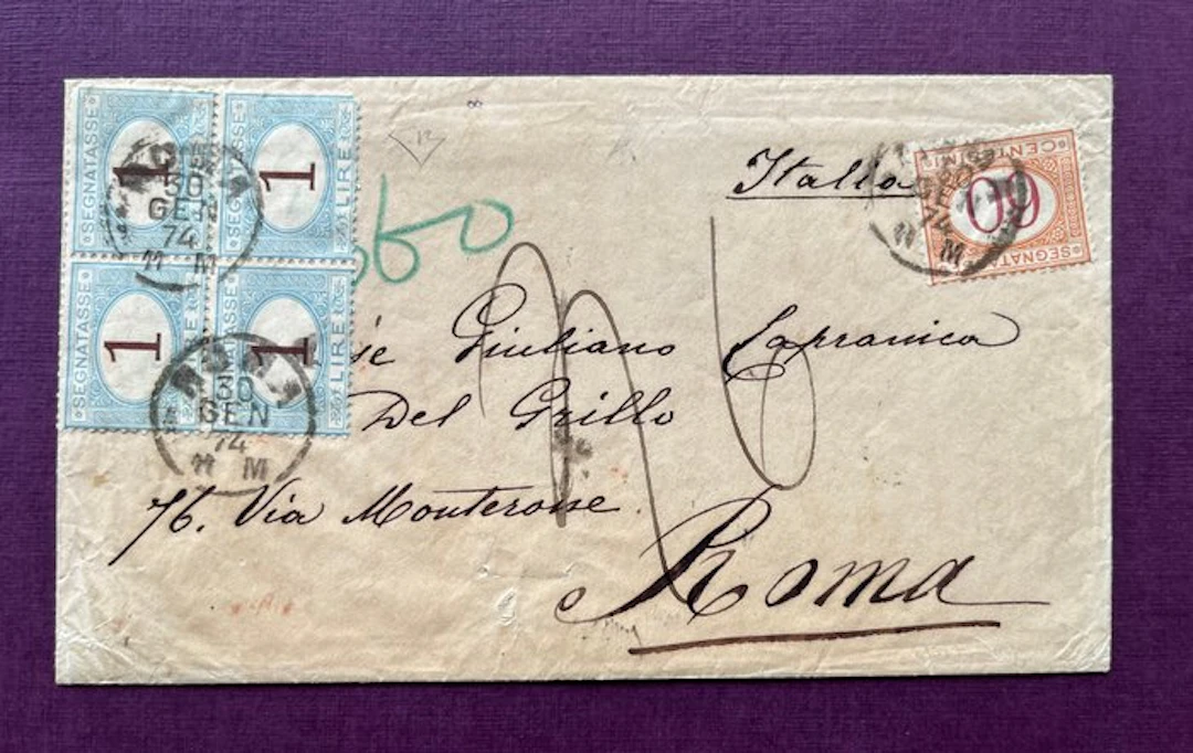 Italy Kingdom 1870 - Letter from Callao (Peru) taxed at 4.60 L