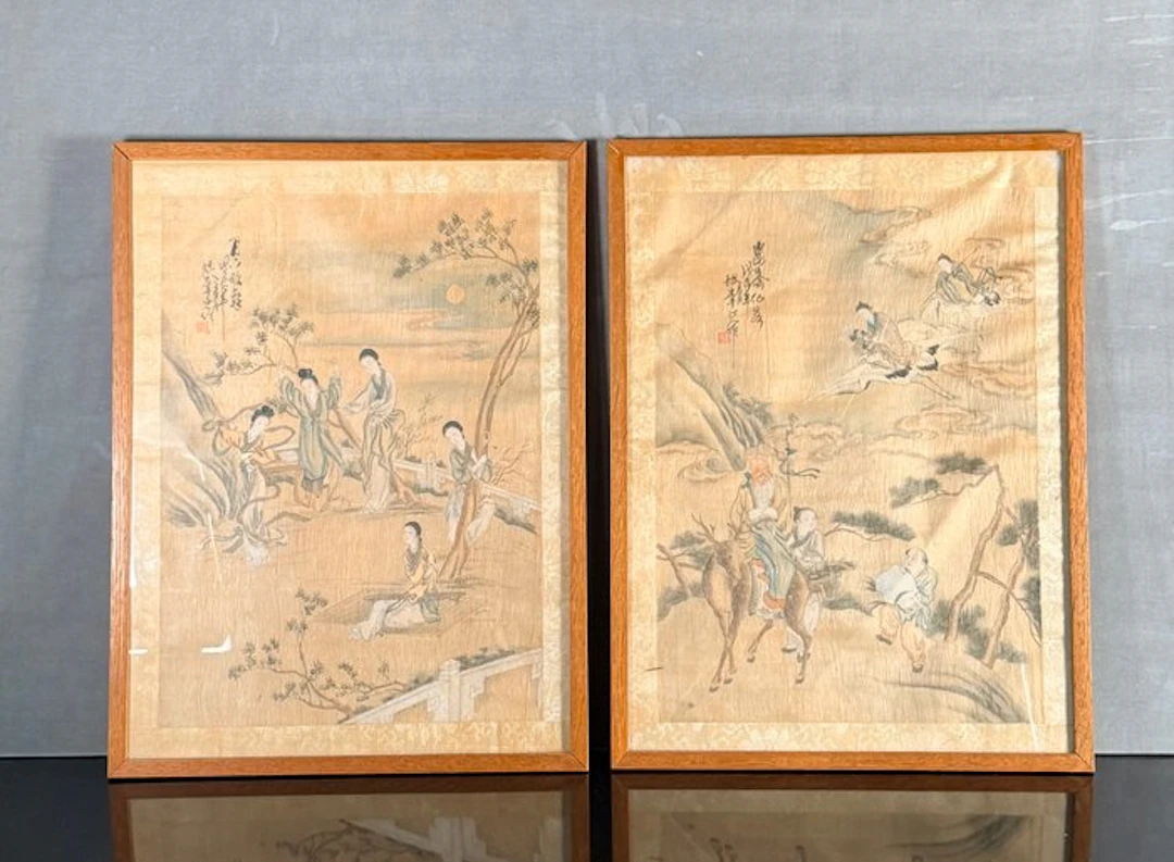 Framed silk watercolor painting - Unknown artist - China...