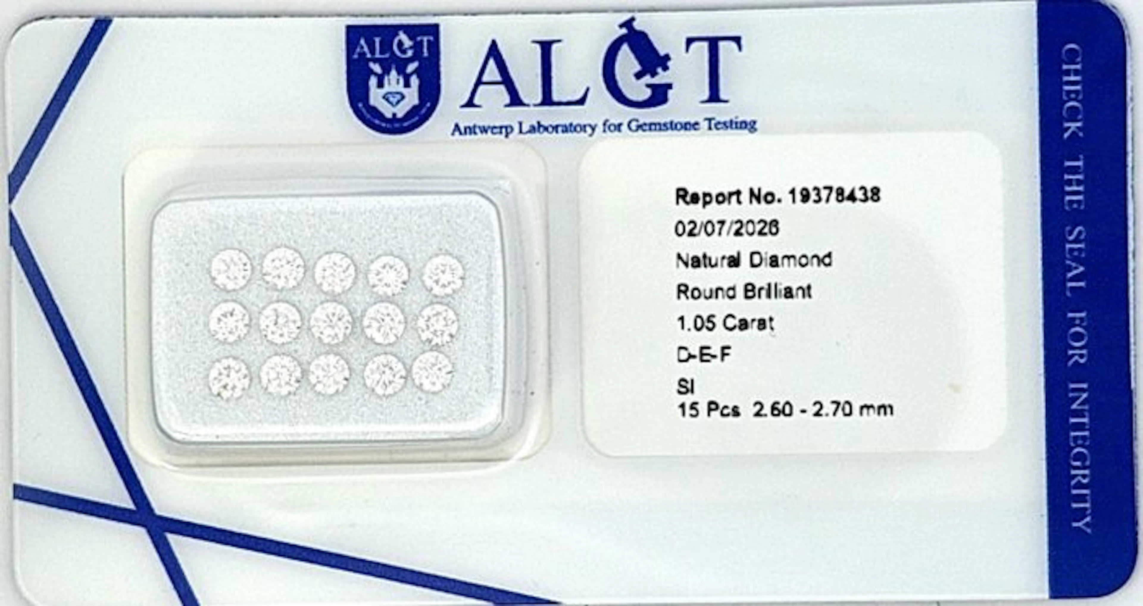 15 pcs Diamond (Natural) - 1.05 ct - Round - F
