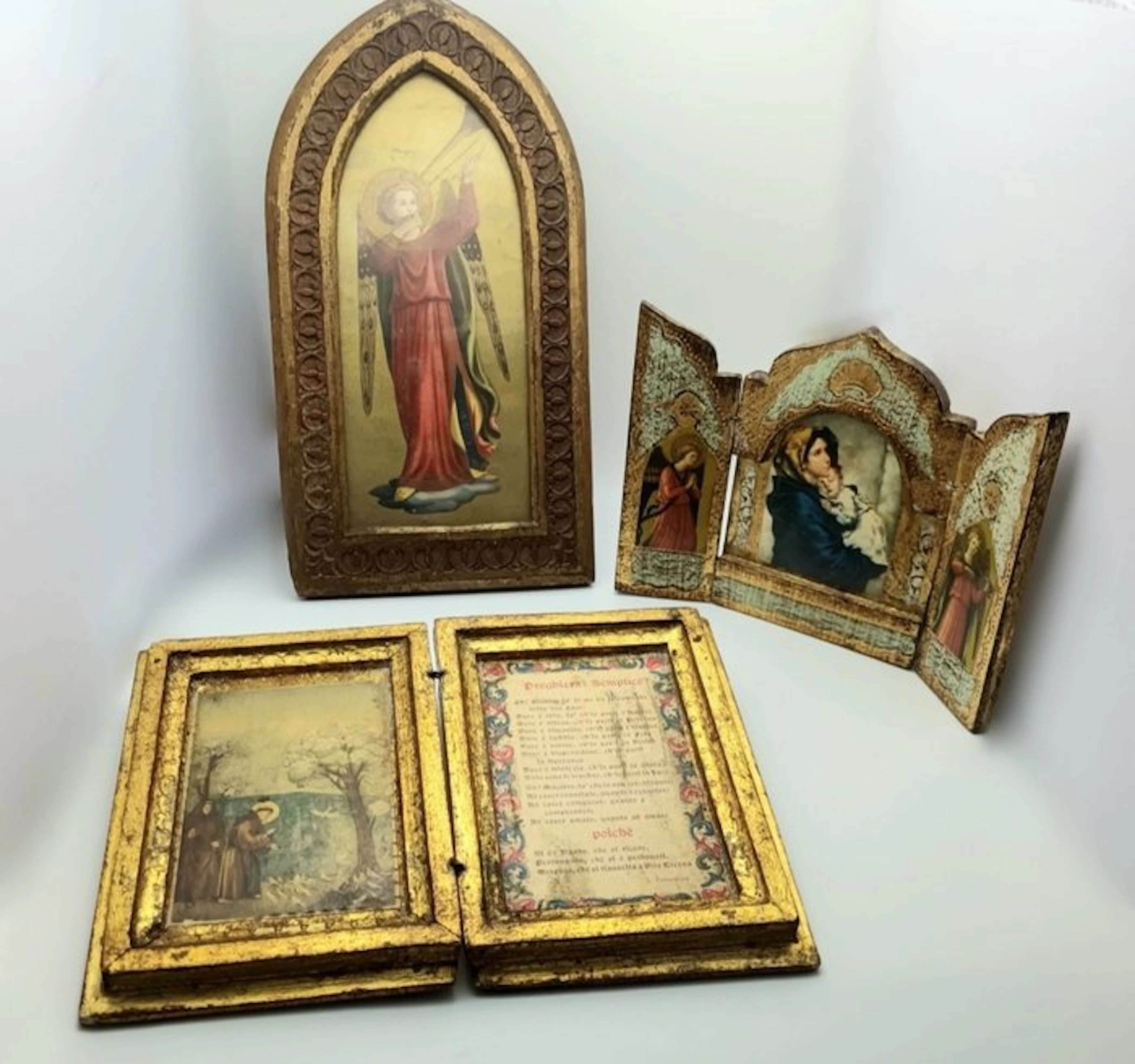 Triptych (3) - Wood - the 20th century - Lot of three small sacred art objects