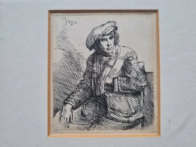 Rembrandt van Rijn (1606–1669), after - Zittende jongeman met een tas