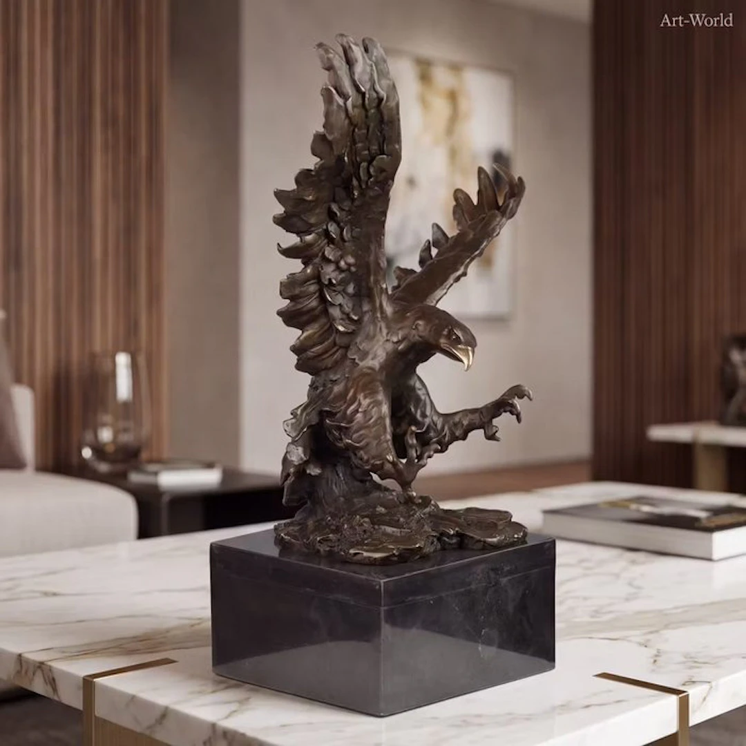 Statue, XL Exclusief bronzen sculptuur van een adelaar 52...