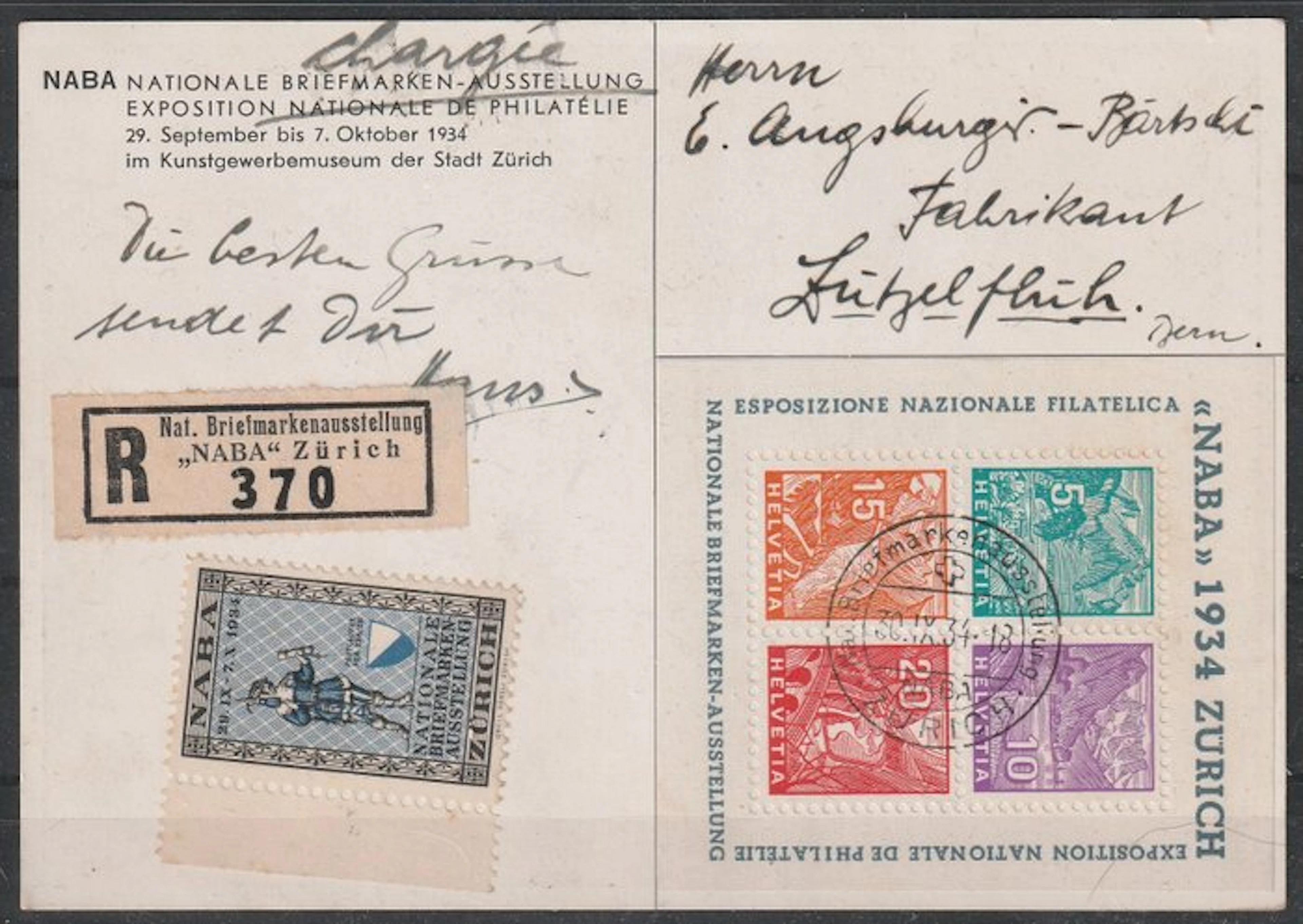 Switzerland 1934 - NABA block on letter
