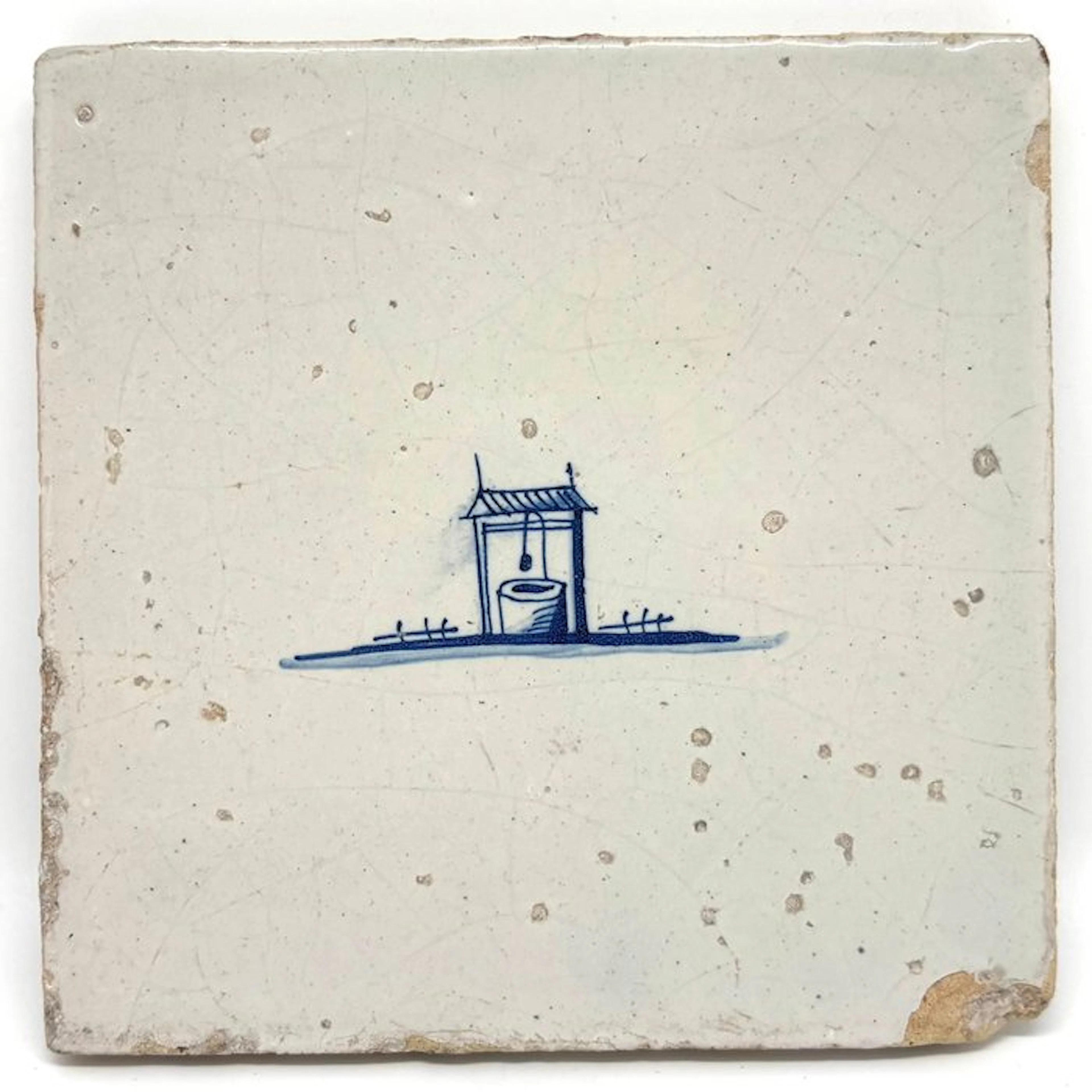 Antique Tile - Antieke Delftsblauwe tegel met waterput...