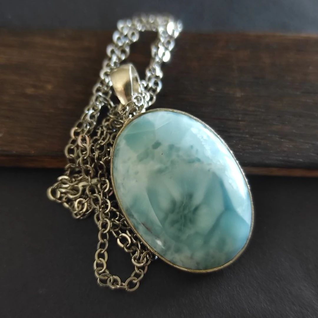 Larimar Forma ovale Ciondolo catenina inclusa silver 925...