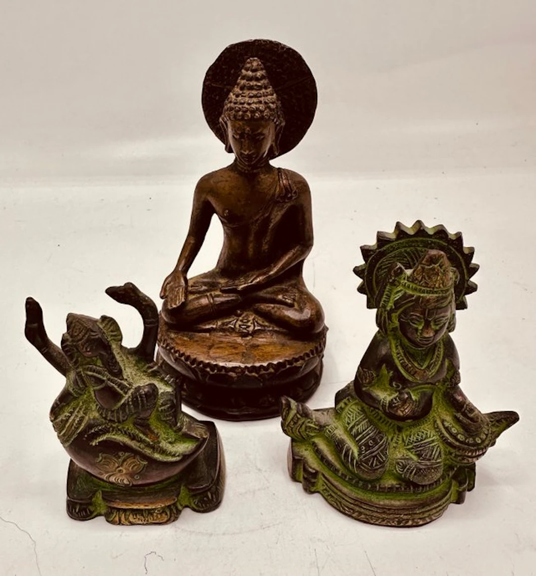 3 old Buddhas - Copper, Bronze - Indonesia - Late 20th century