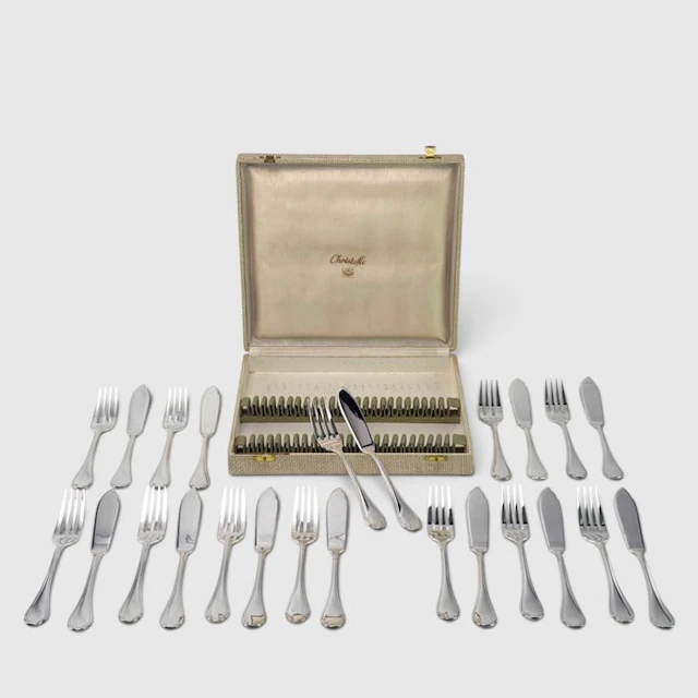 Christofle - Fish cutlery set (24) - Pompadour - Original...