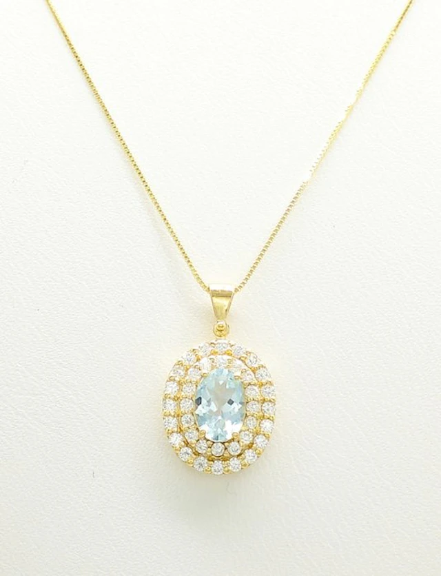 No reserve price - Necklace - 14 kt. Yellow gold Aquamarine - Diamond