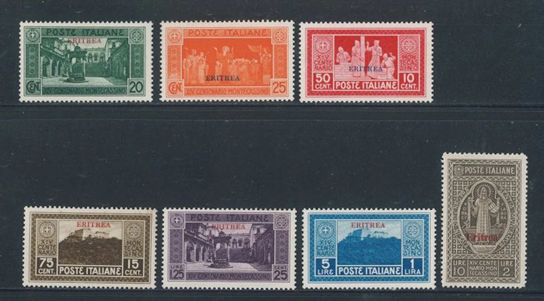 Italian Eritrea - Montecassino, complete series nos. 145/151.
