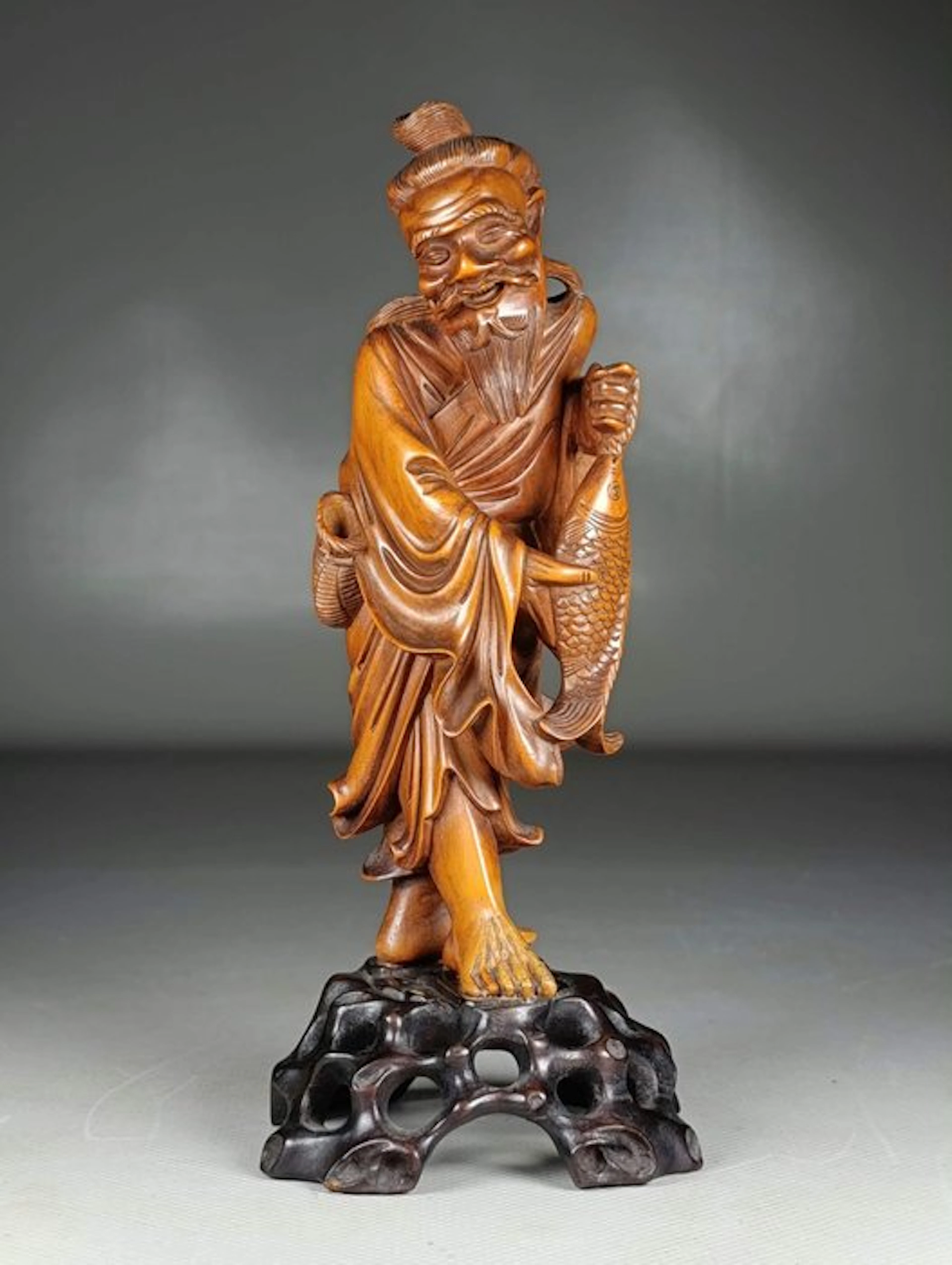 Art Asiatique / Chine] Statuette en bois de buis finement...