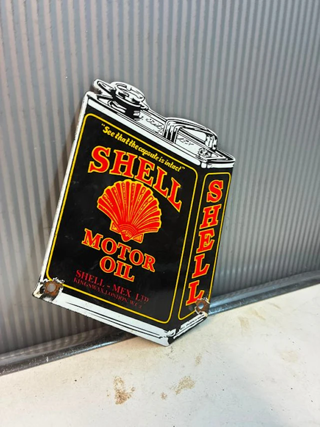 Vintage Shell Motor Oil Enamel Advertising Sign – Oil Can...