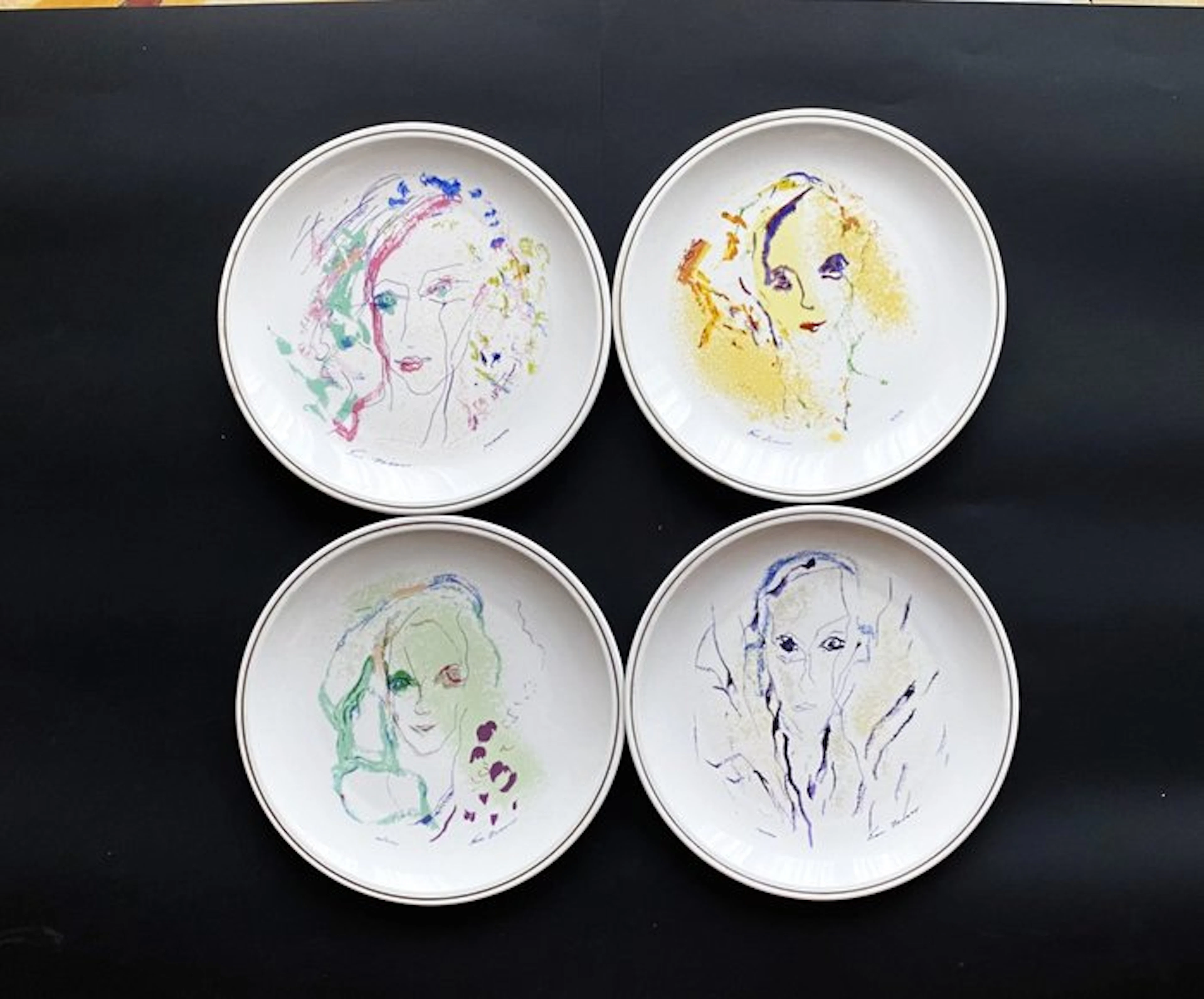 Ernesto Treccani (1920-2009) - Dish (4) - Porcelain - The Four Seasons