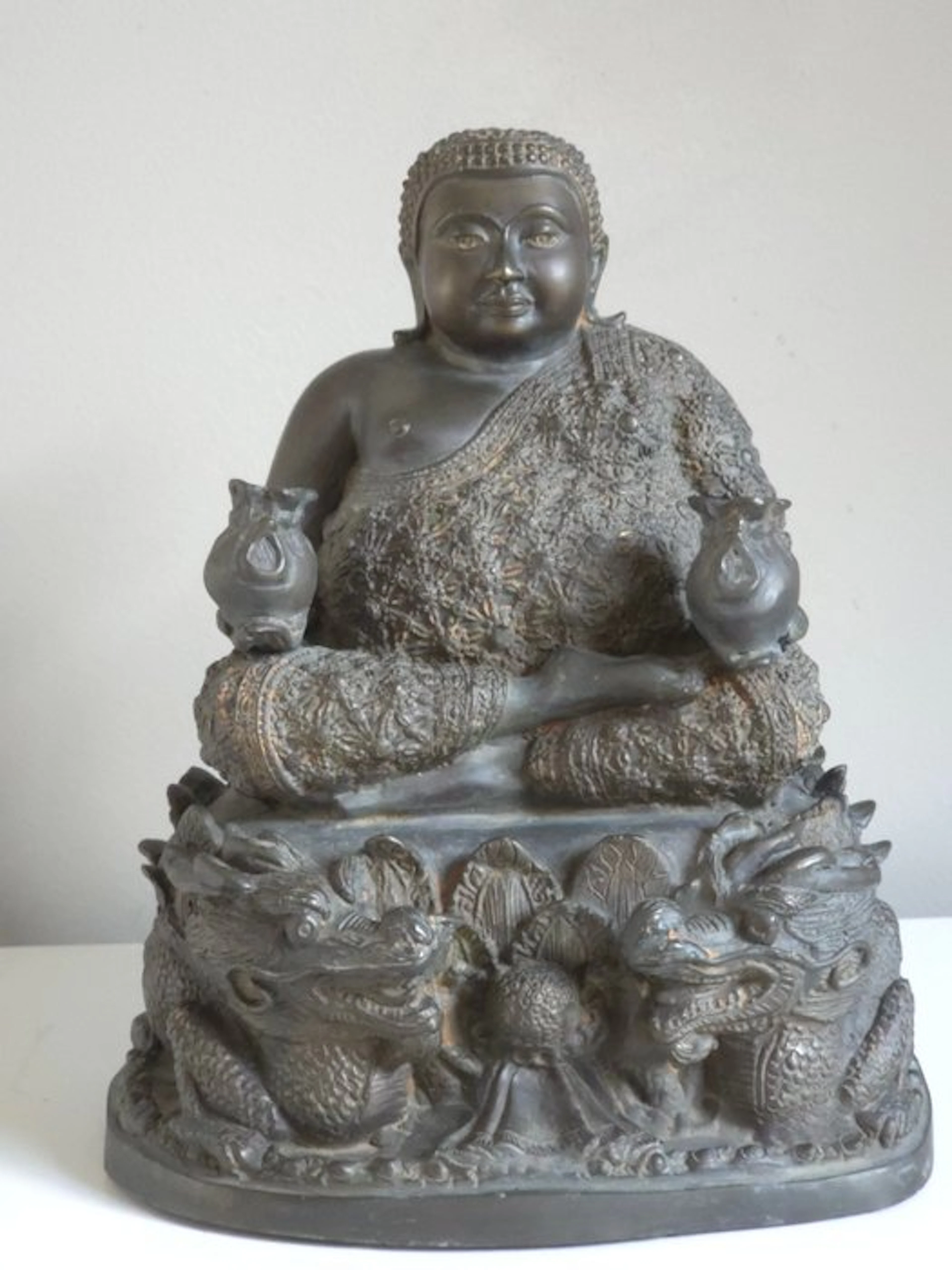 Heavy Thai bronze statue of Phra Sangkachai on dragon...