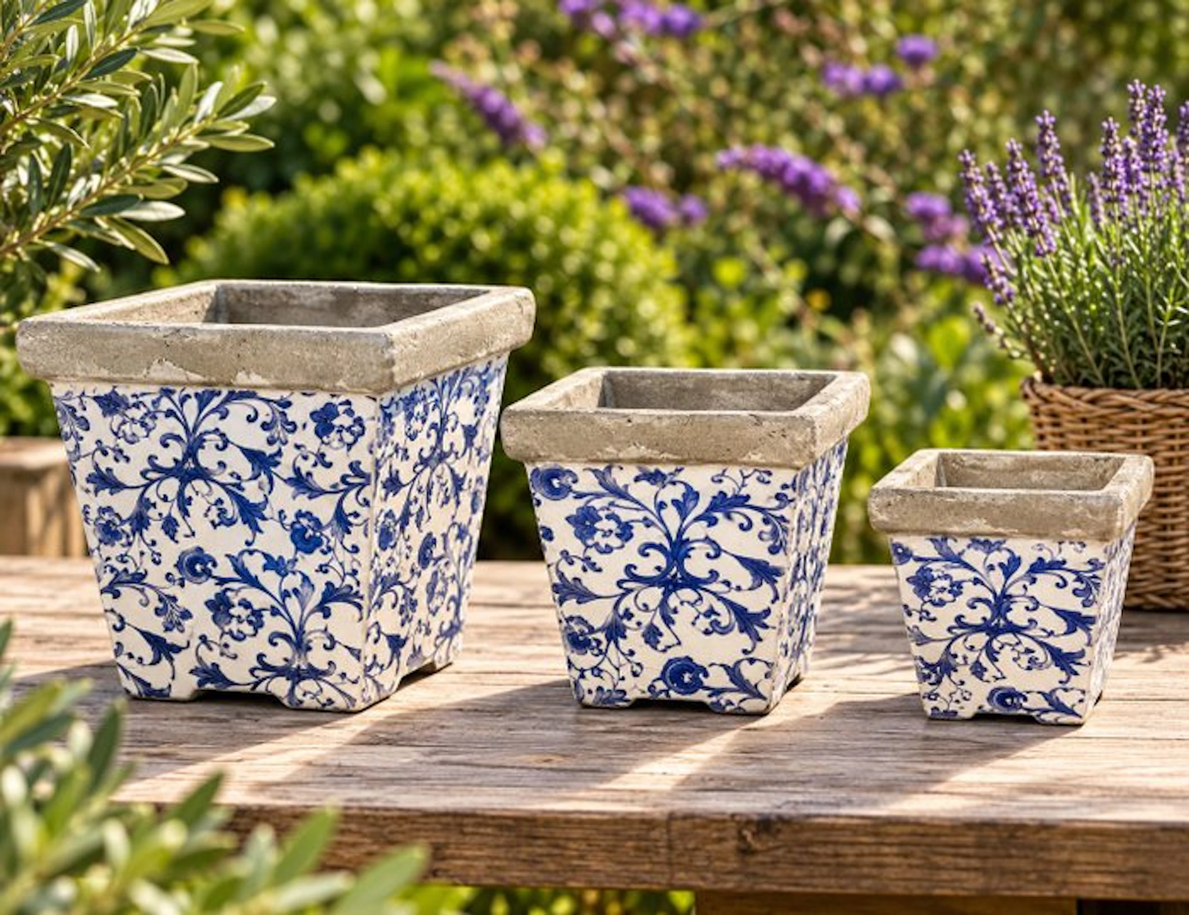 Flower pot - Set of 3 Aged Ceramic Flower Pots –...