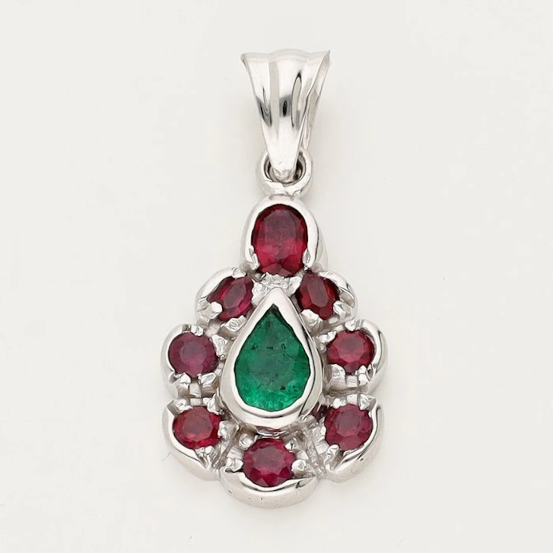 Pendant - 18 kt. White gold Ruby - Emerald