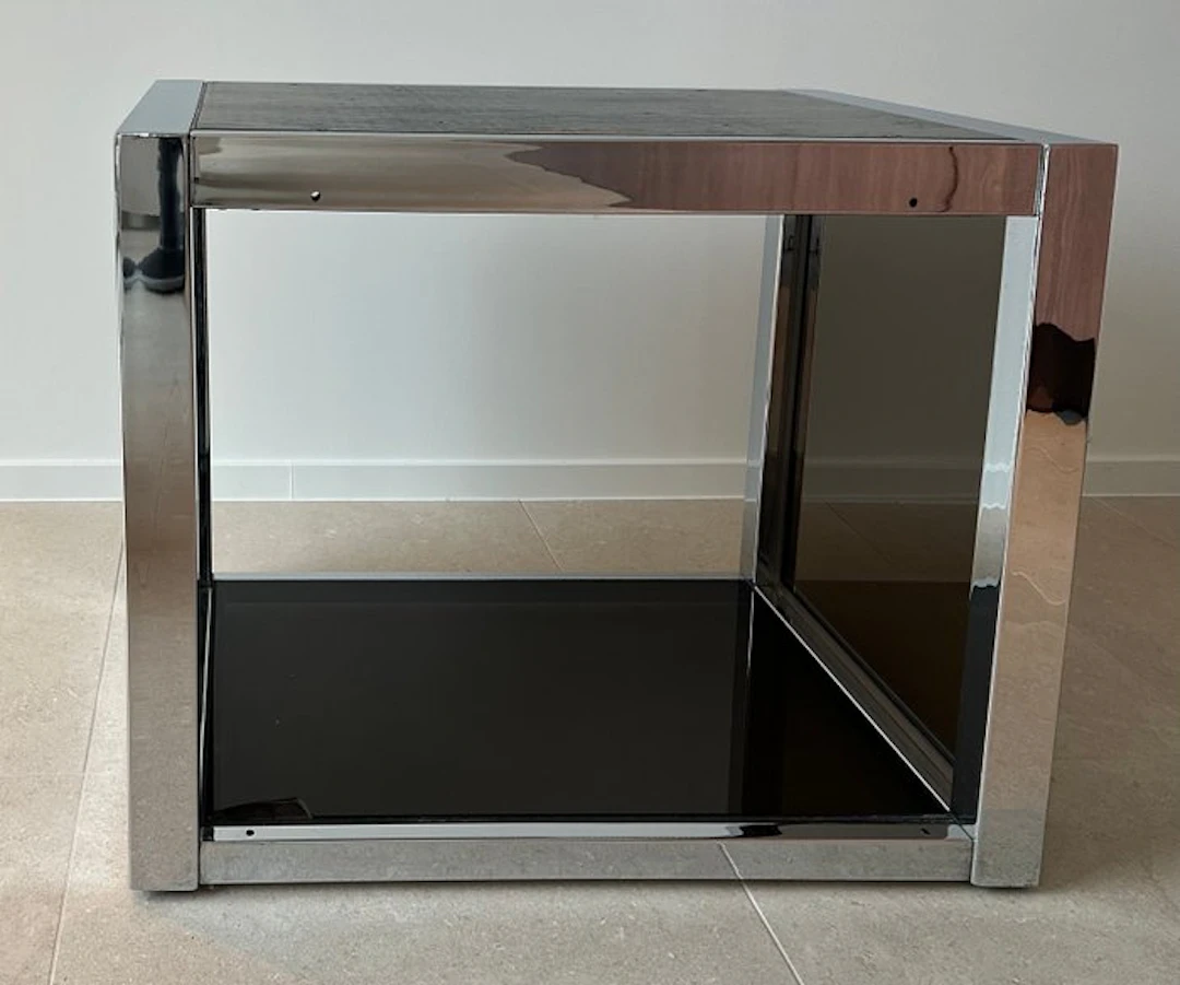 Side table - Stainless steel, Glass, Wood