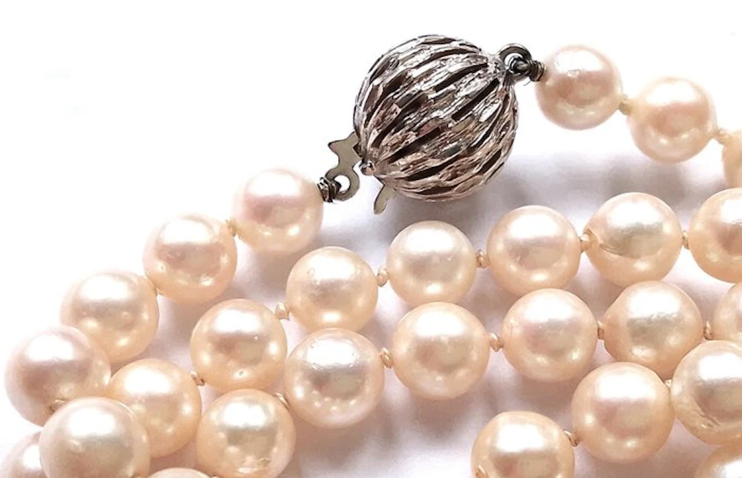 No reserve price - String of beads 14 kt white gold - Akoya pearls