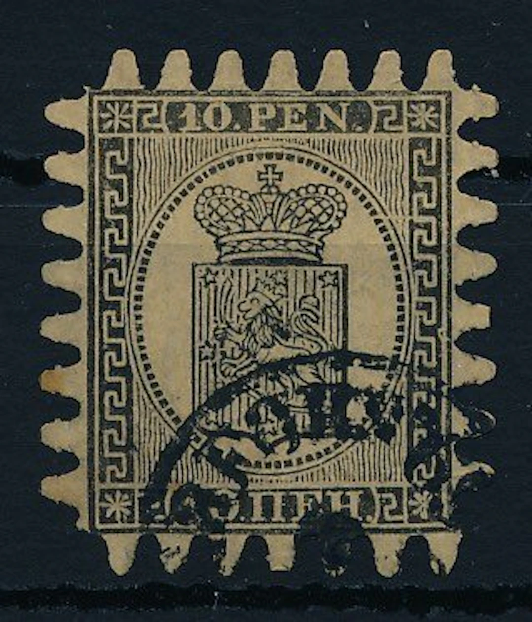 Finland 1858 - Coat of arms drawing 10 kopeks black on satin