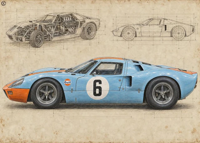 Kleury.art - [XL MATTE PAPER] "Gulf GT40 Mk I Engineering...