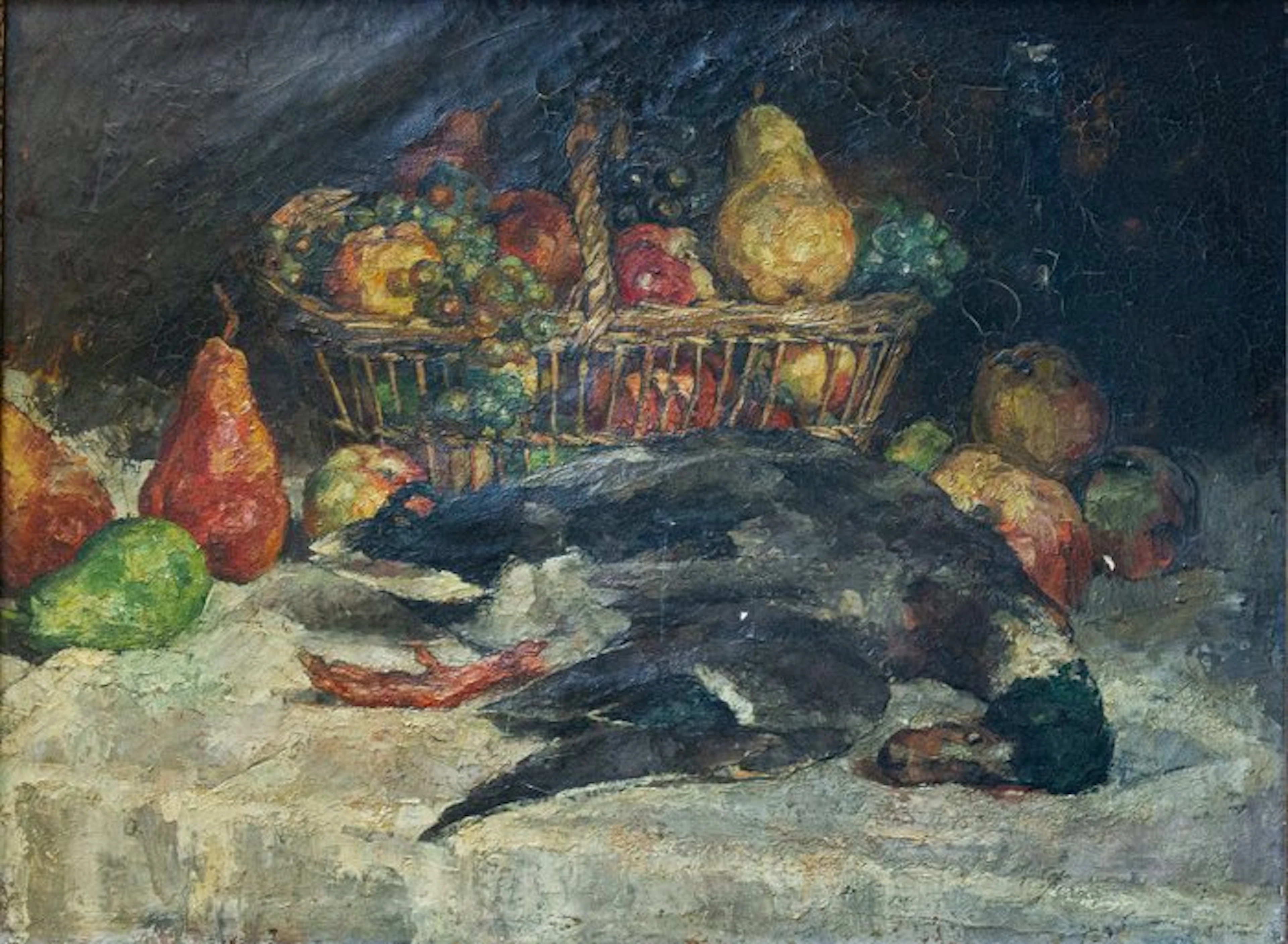 Léon Navez (1900-1967) - Nature morte au col vert et fruits