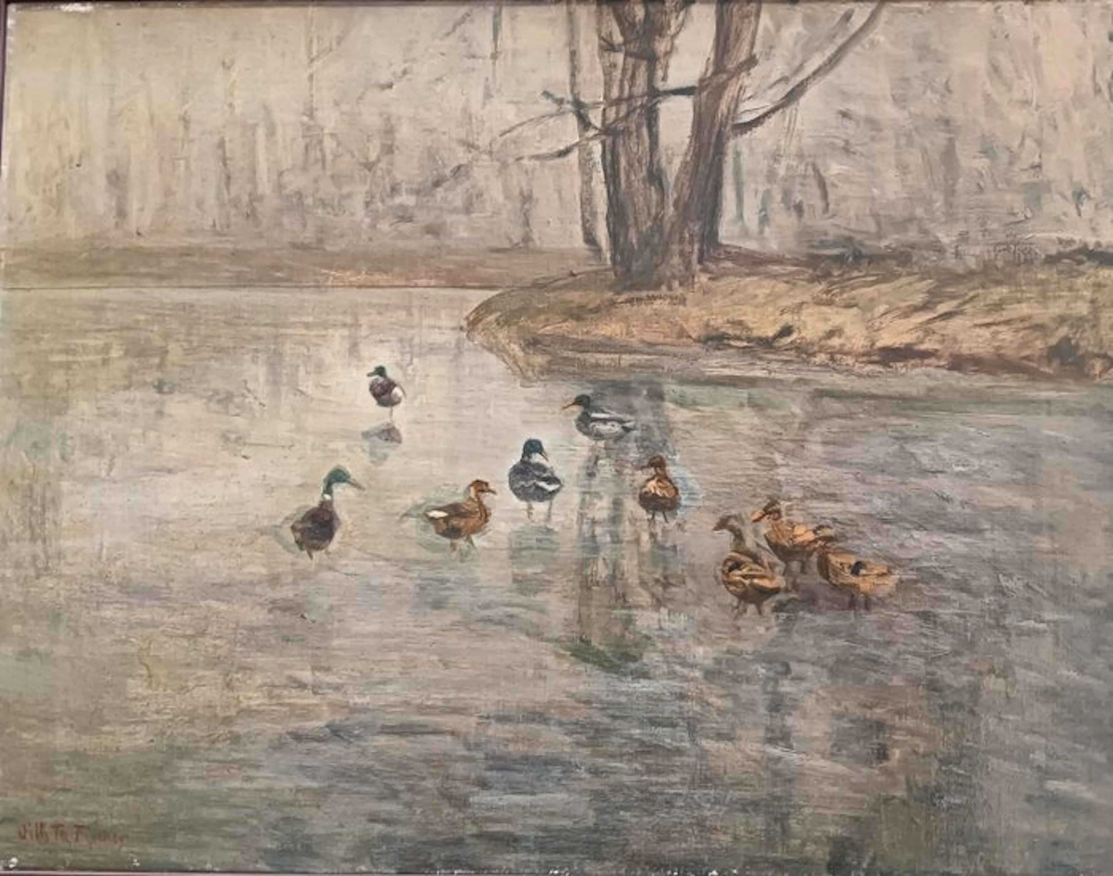 Vilhelm Theodor Fischer (1857–1928) - Anatre sul lago ghiacciato