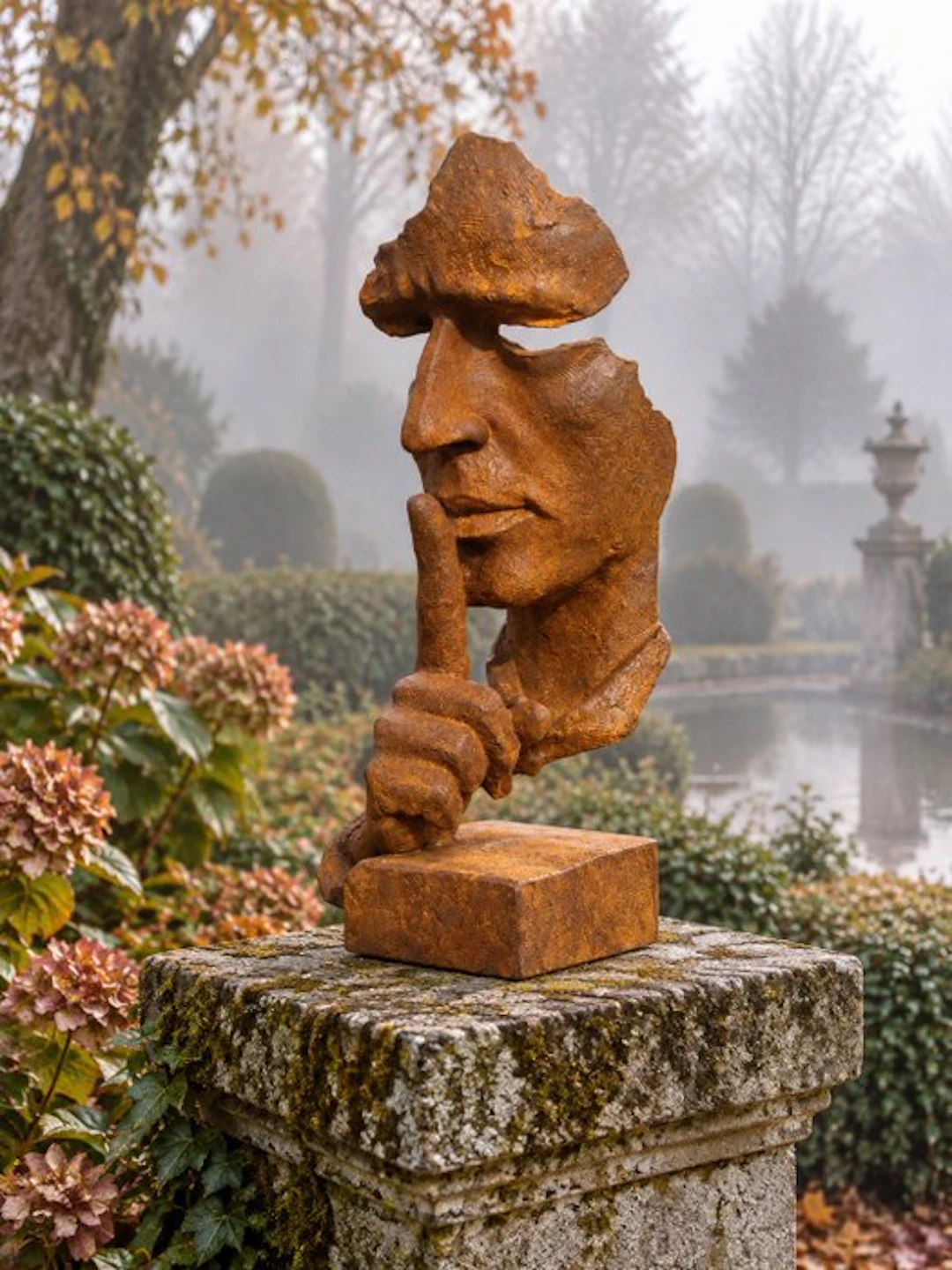 Statue, Garden statue rusty patina "The Silence" - 33 cm - Cast iron