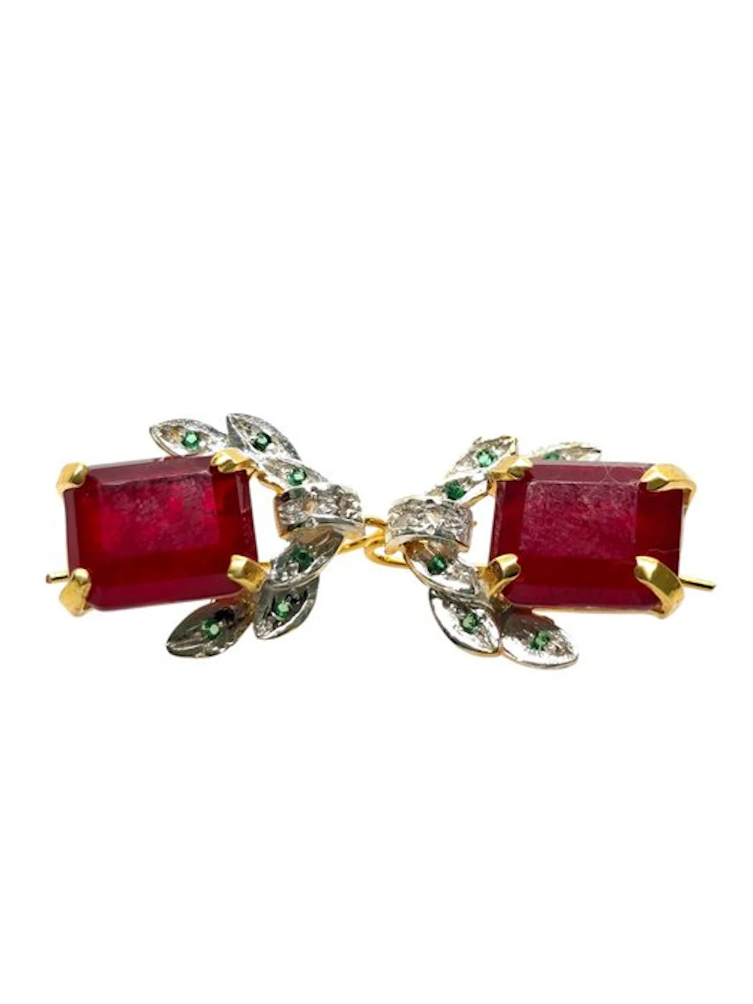 No reserve price - Earrings - 9 kt. Silver, Yellow gold Ruby - Emerald