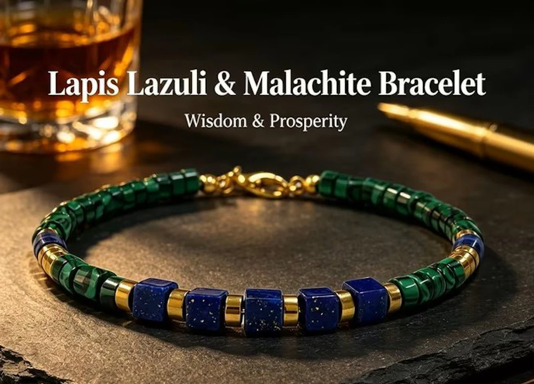 Exclusive bracelet of Malachite and Natural Lapis Lazuli and Golden Hematite