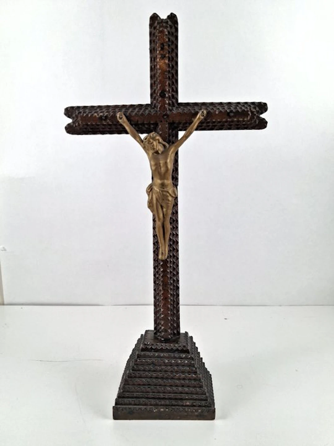 Cross - Wood, Alloy - 1960-1970 - Tramp Art crucifix - 49 cm