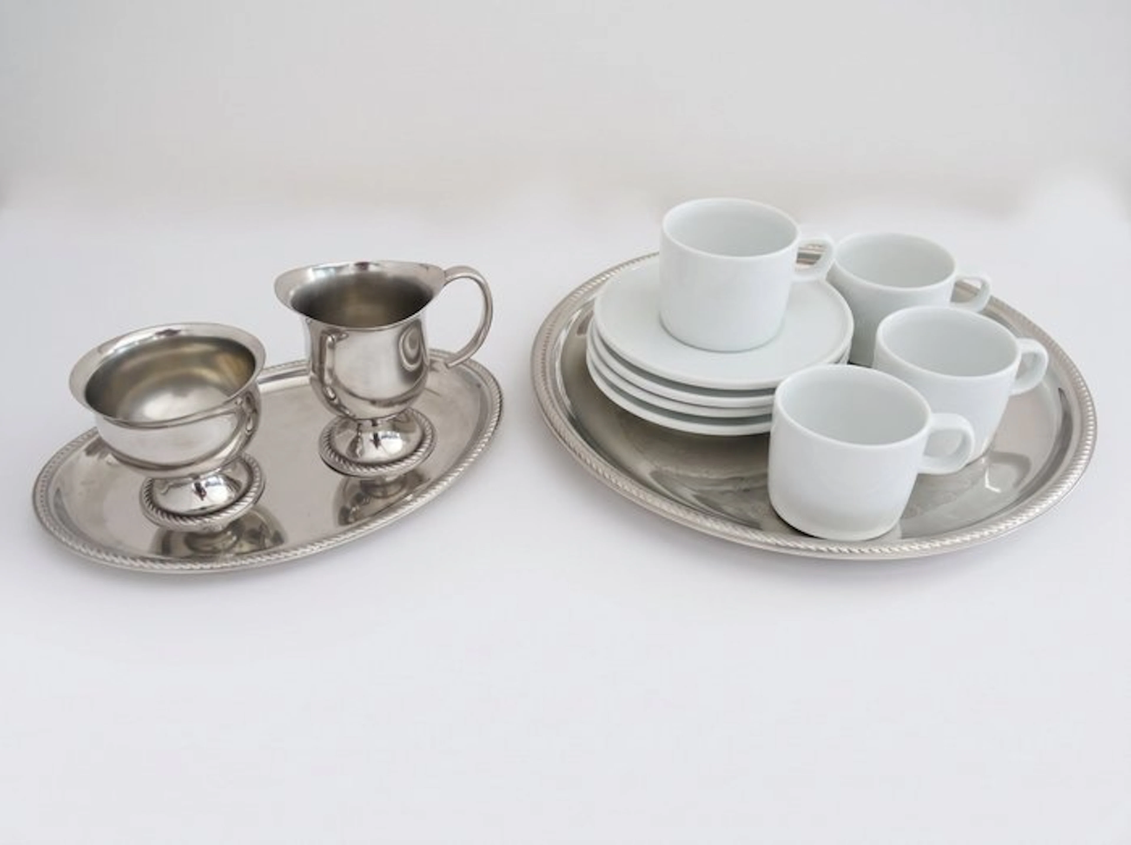 Alessi - Coffee set for 4 (3) - Engraved Round Tray...
