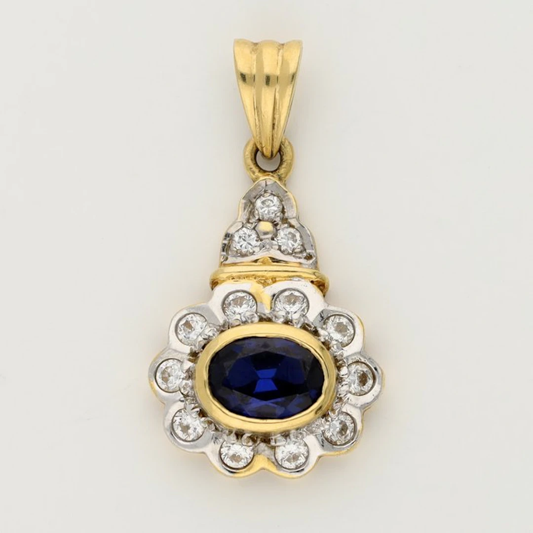 Pendant - 18 kt. Yellow gold, White gold - 1.69ct. tw. Sapphire - Diamond