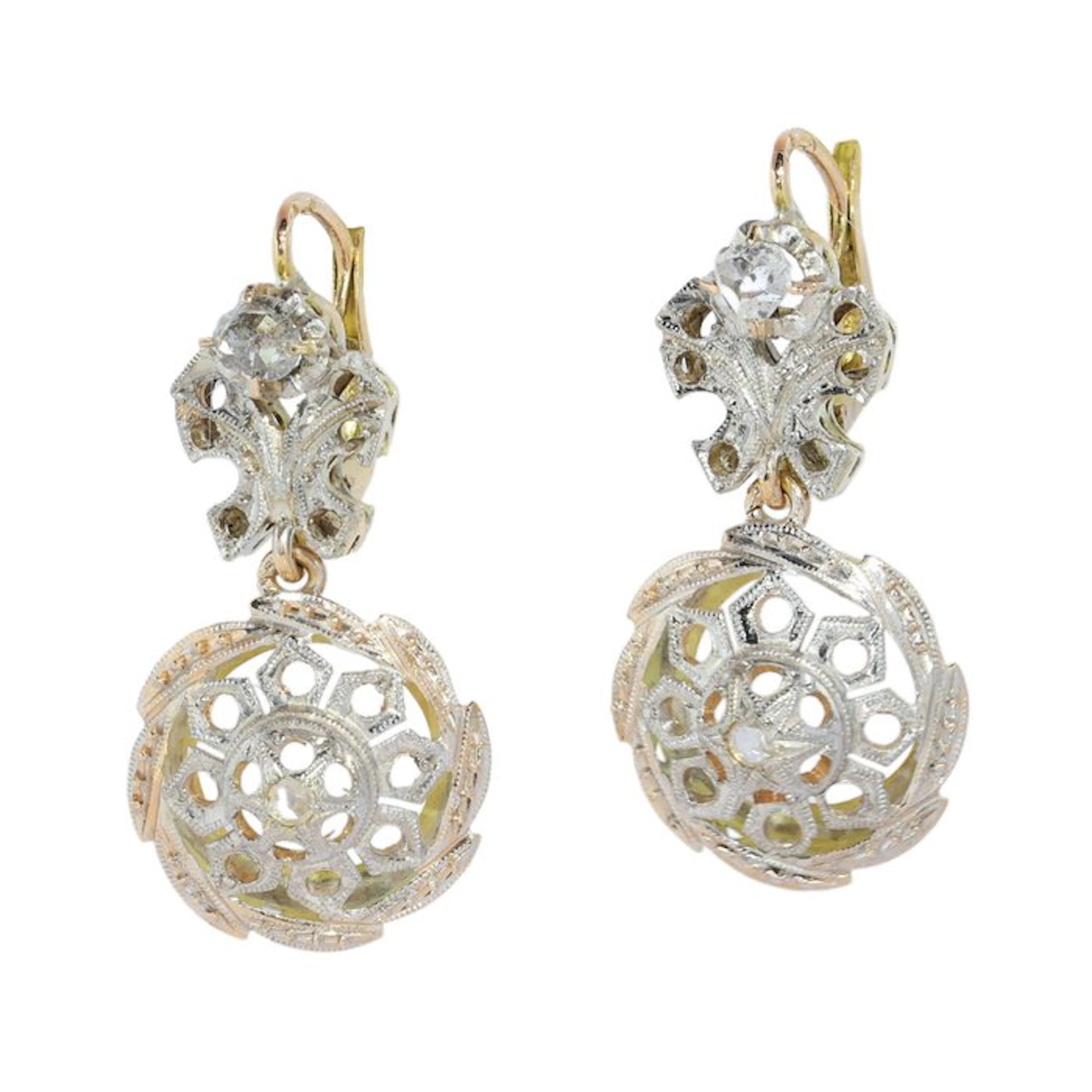 Earrings - 18 kt. Rose gold, White gold - Diamond - Vintage 1950