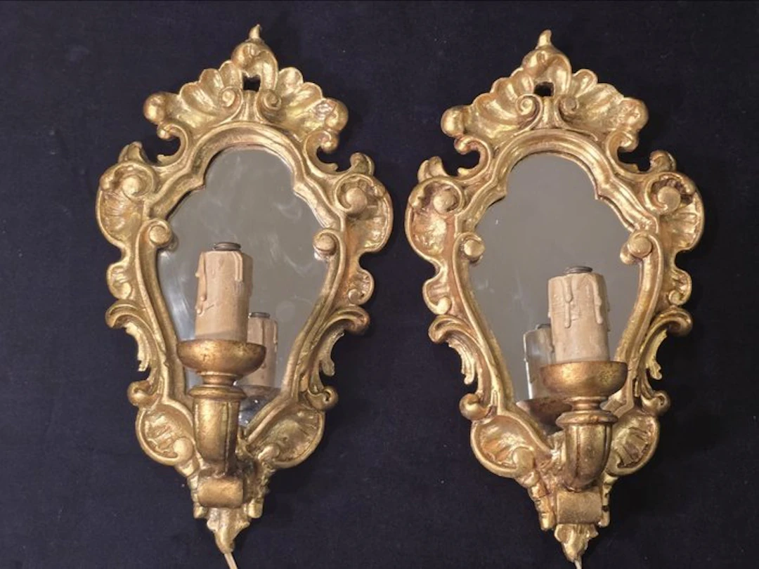 Wall sconce (2) - Wood - Antique gold mirrors