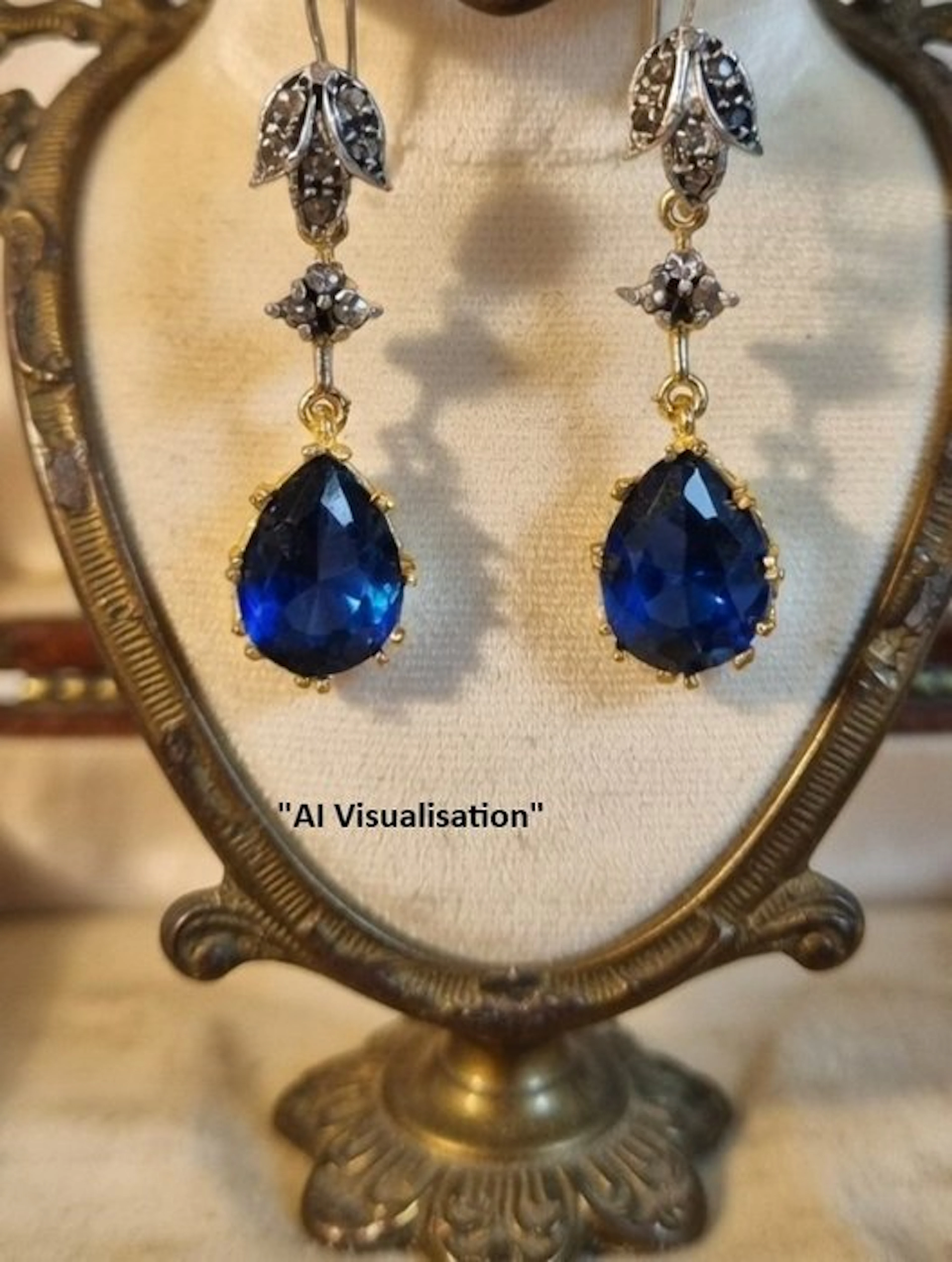 No reserve price - Earrings - 9 kt. Silver, Yellow gold Sapphire - Diamond
