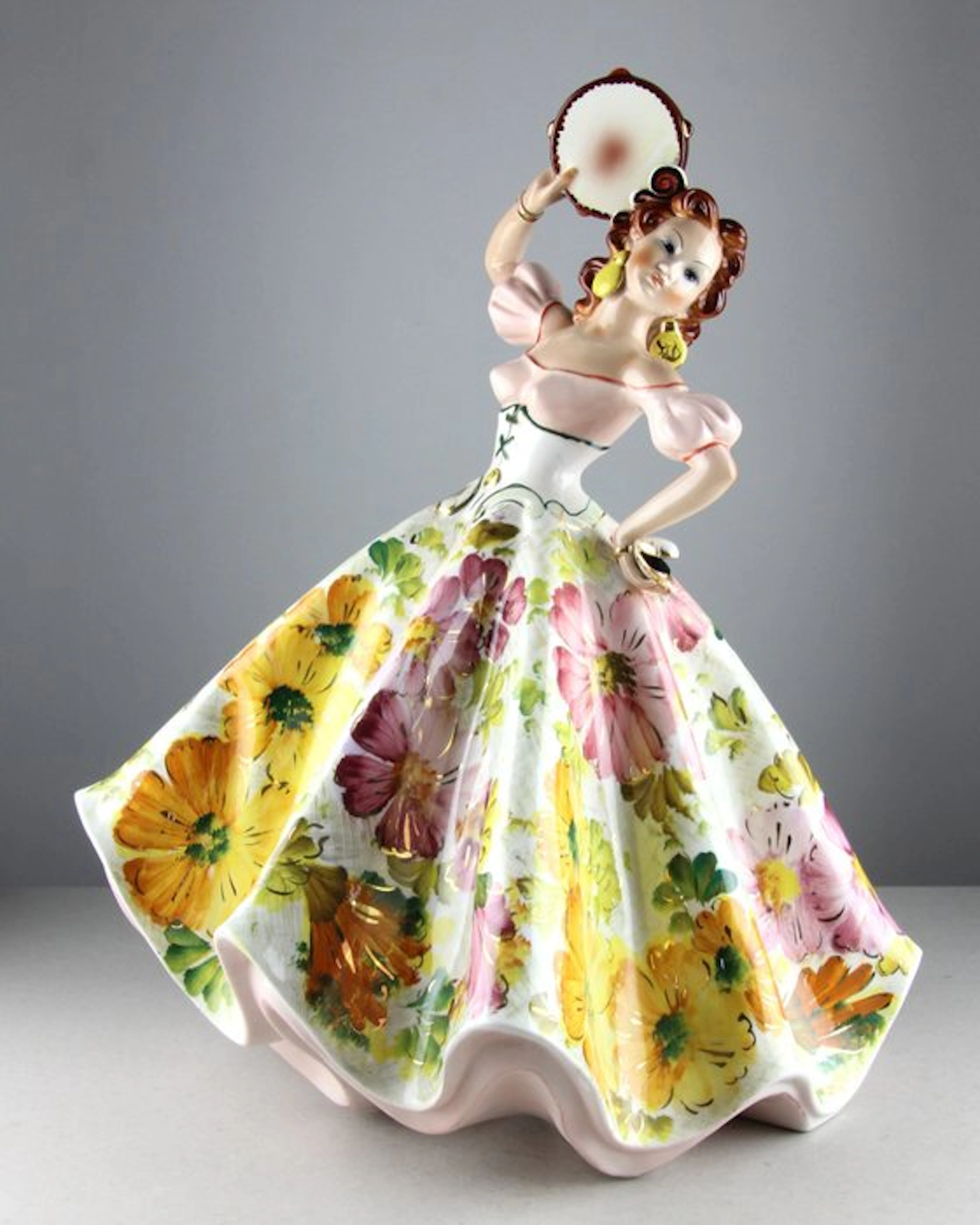 G. Girardi - Figurine - 43cm - Spanish Dancer with Tambourine - Ceramic