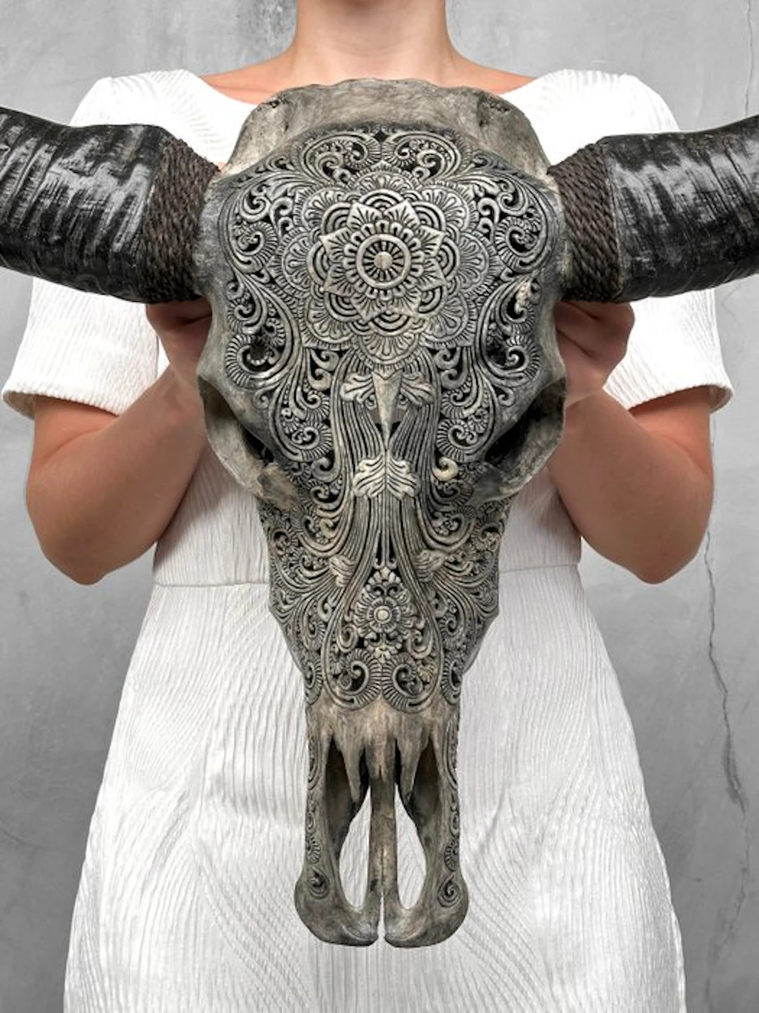 NO RESERVE PRICE -C-Large Grey Hand-Carved Water Buffalo...