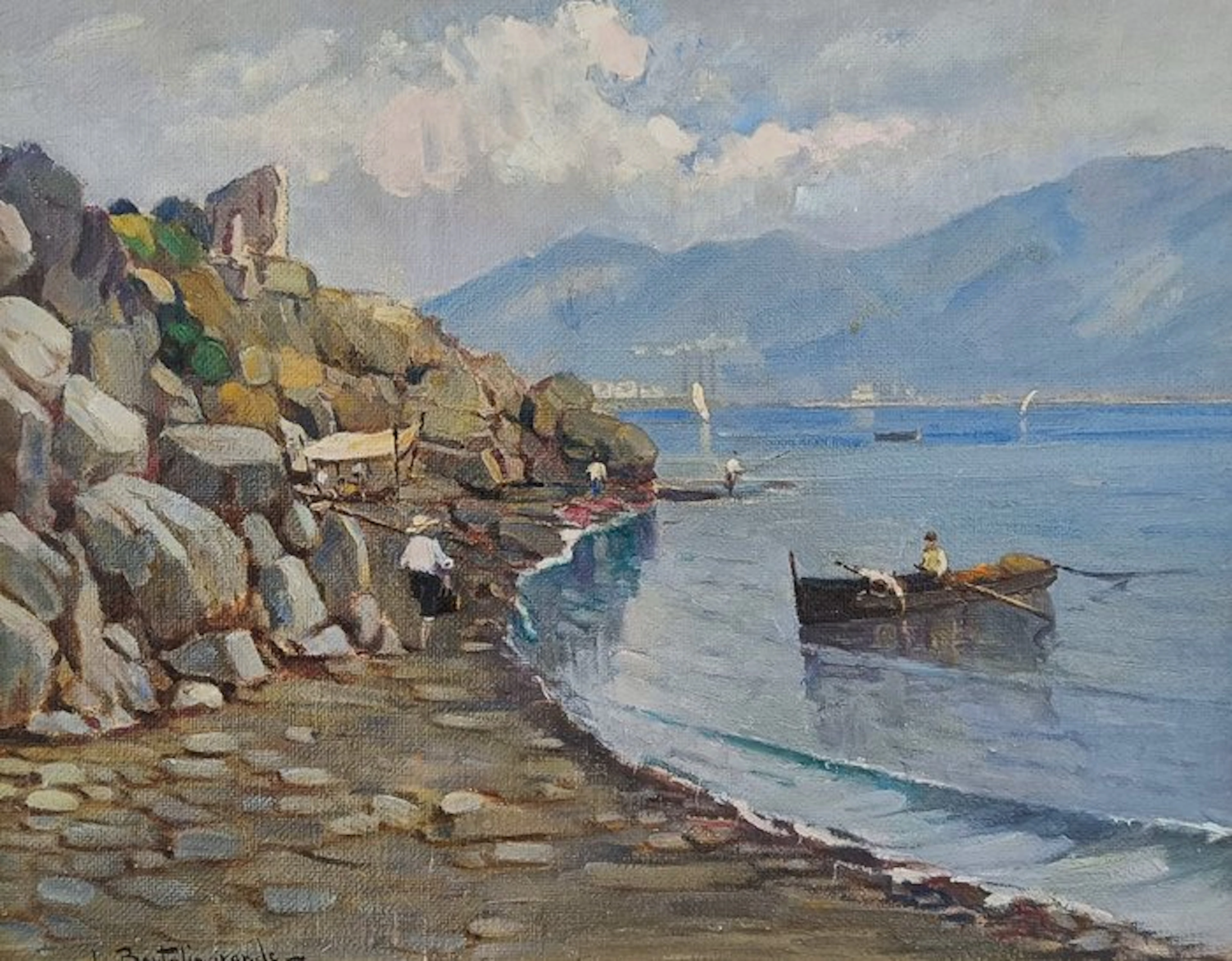 Luigi Bertolingrande (1912-1965) - Pescatori nel golfo di Napoli