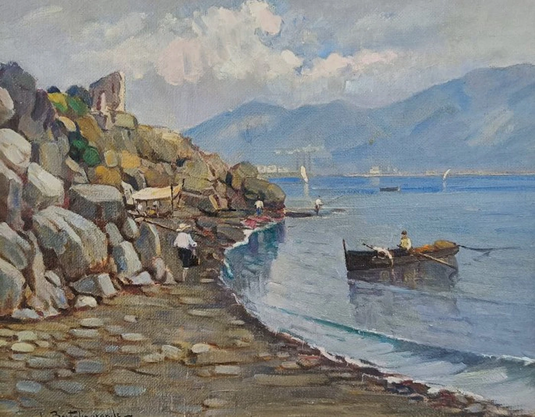 Luigi Bertolingrande (1912-1965) - Pescatori nel golfo di Napoli