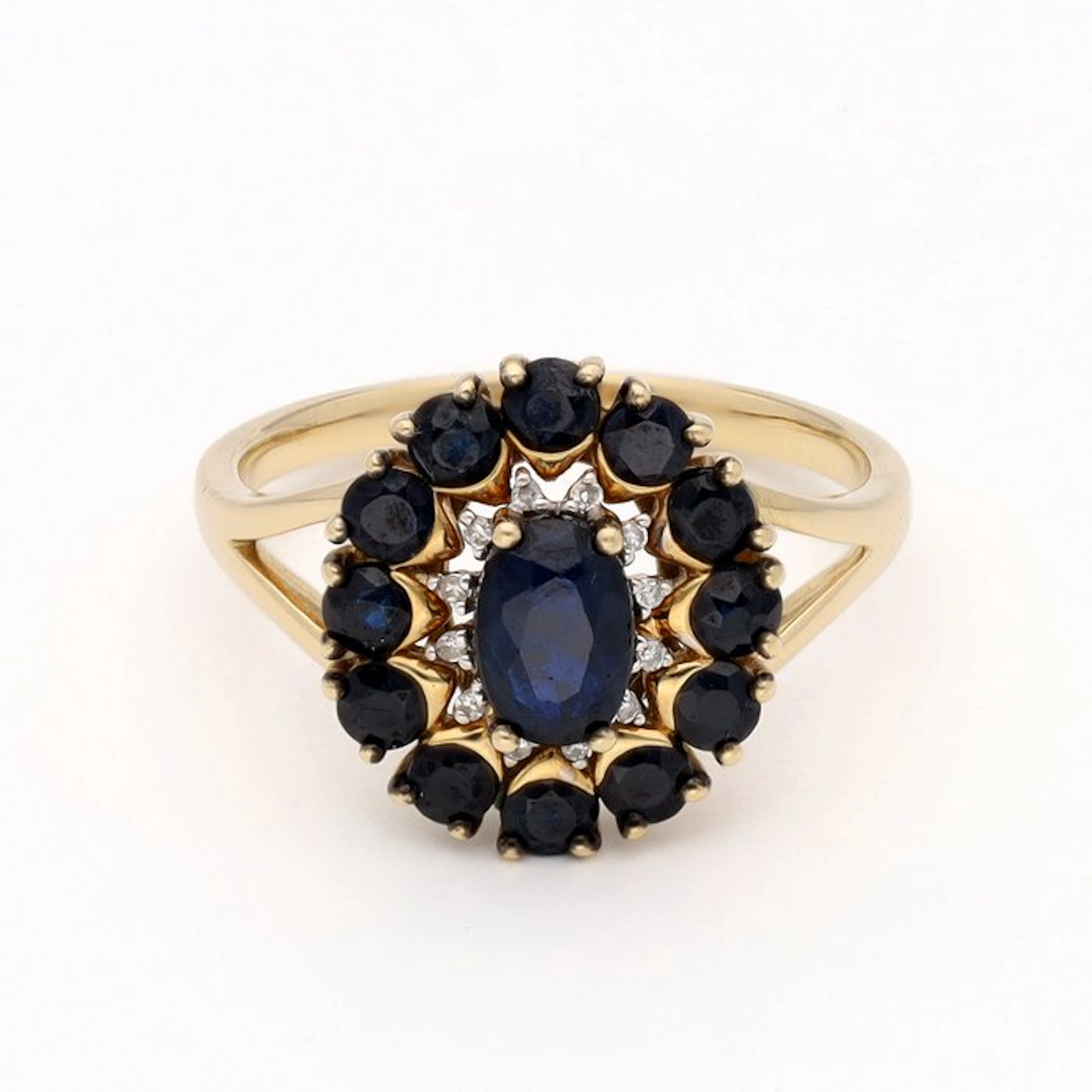 Ring - 14 kt. Yellow gold - Diamond - Sapphire