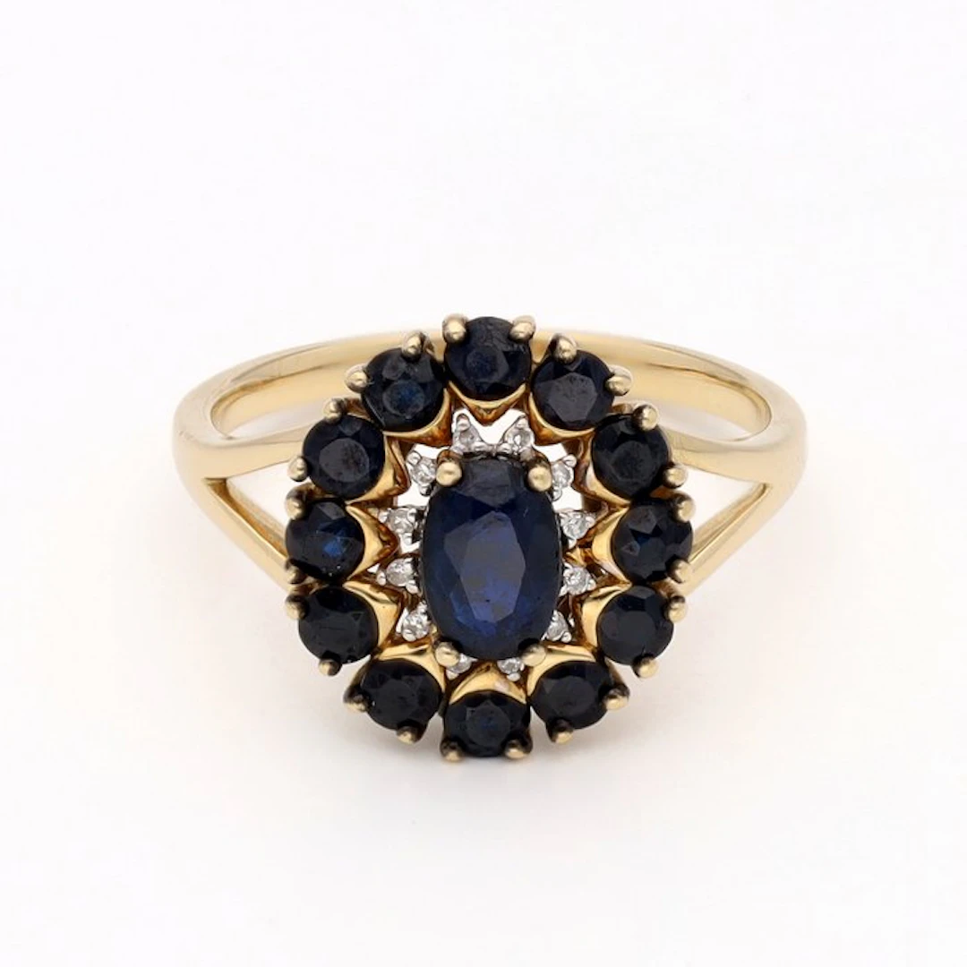 Ring - 14 kt. Yellow gold - Diamond - Sapphire