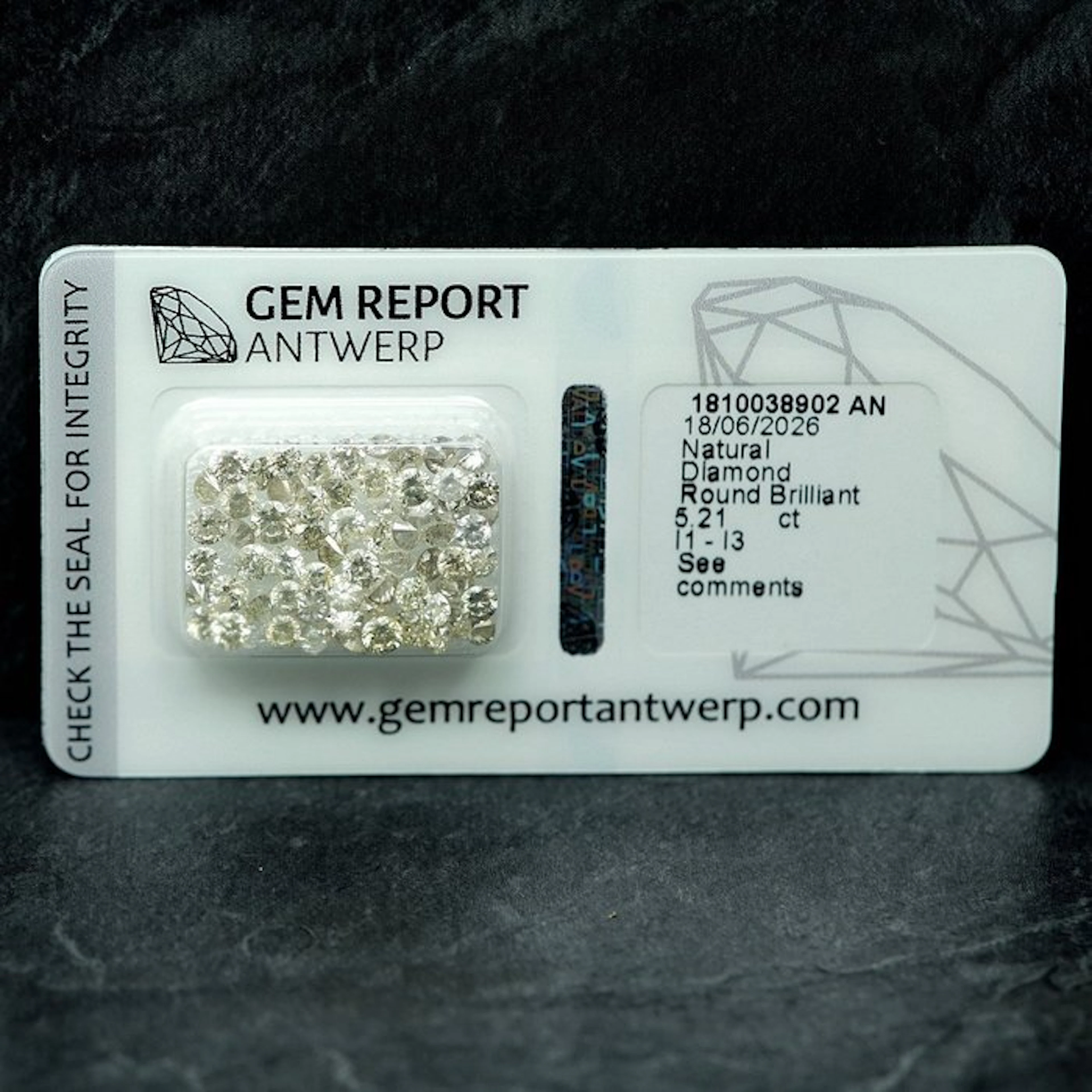64 pcs Diamond (Natural) - 5.21 ct - Round - I1, I3 - Gem Report Antwerp (GRA)