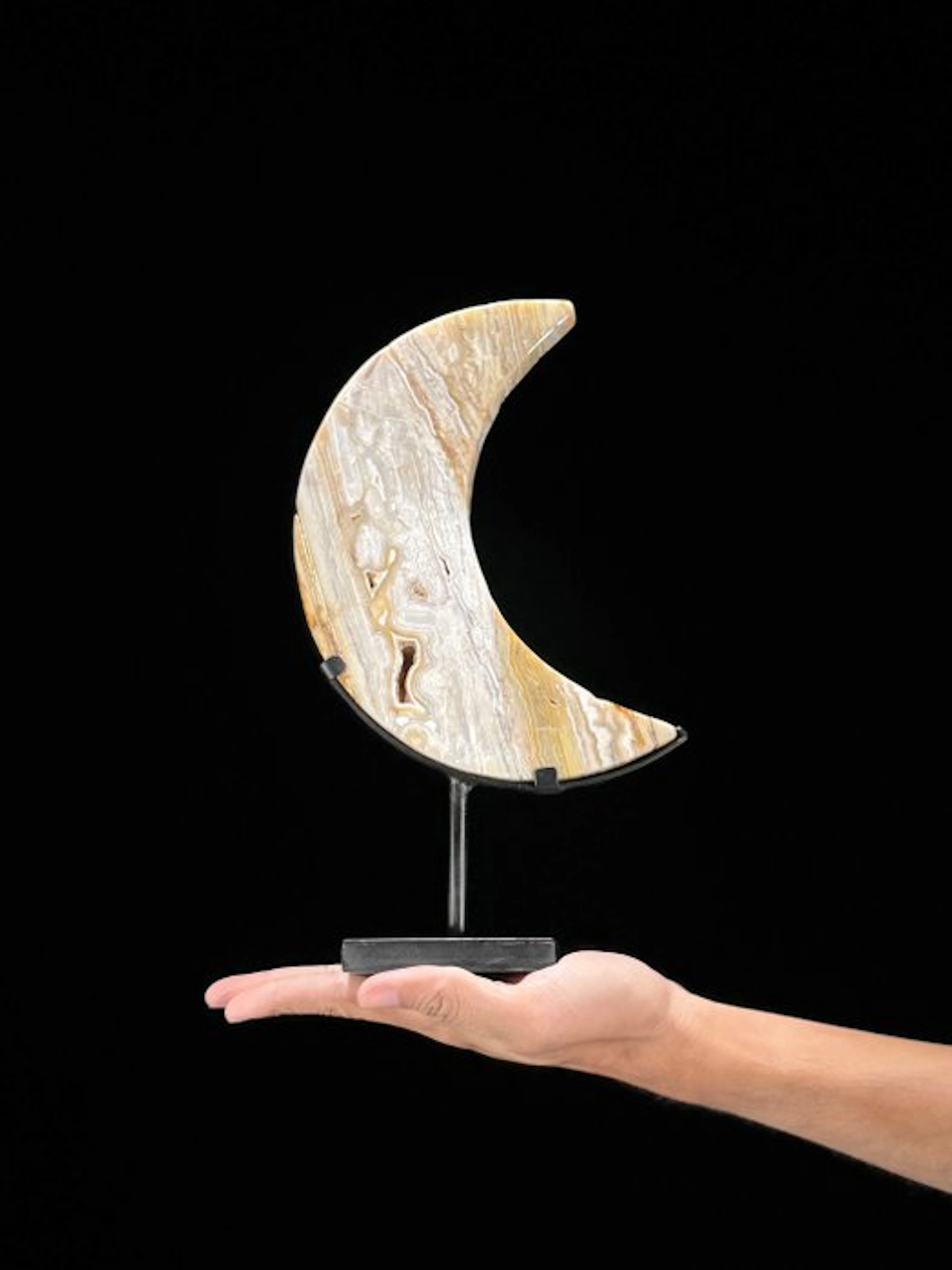 NO RESERVE PRICE - Wonderful Lace Agate Crescent...
